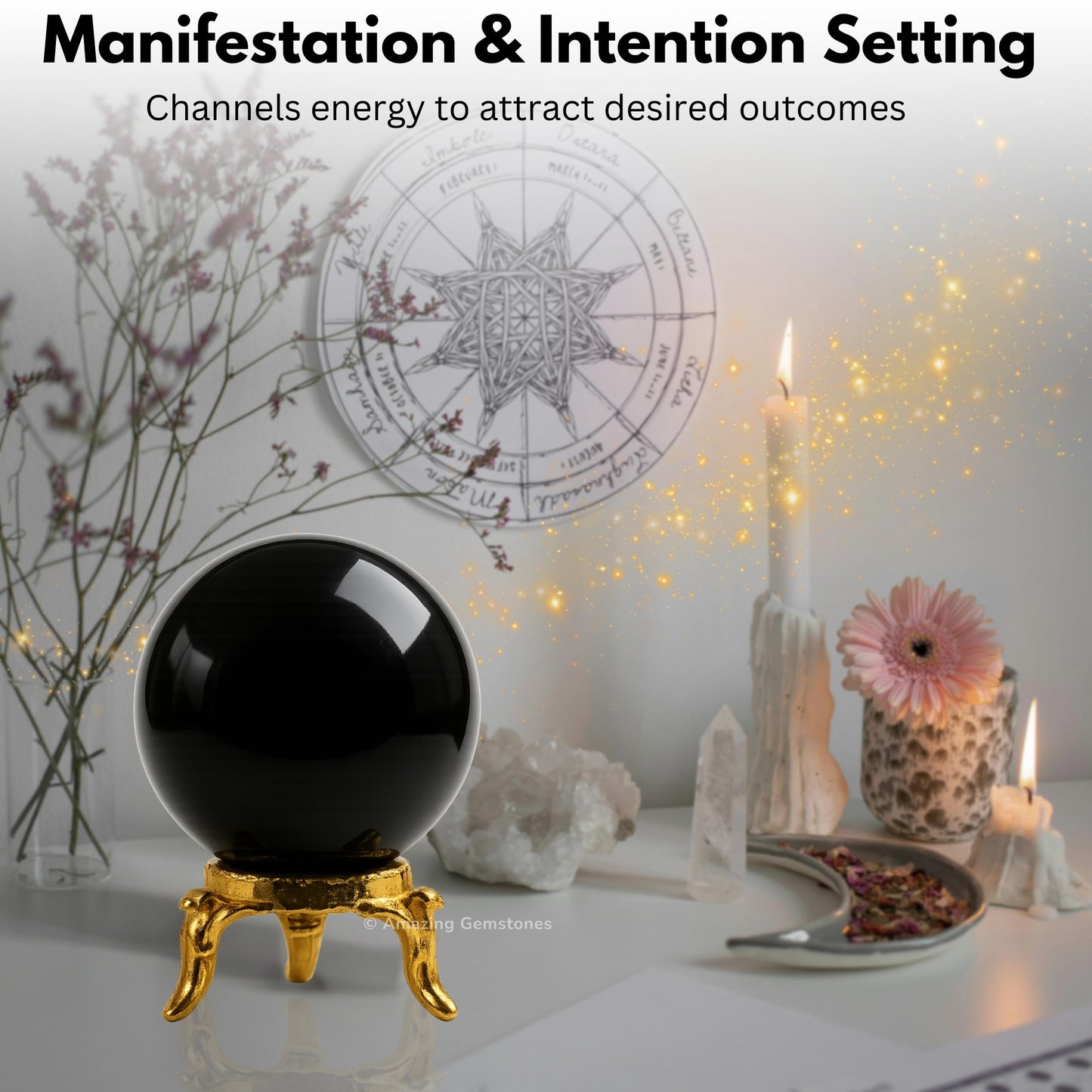 Amazing Gemstone Black Obsidian Crystal Ball with Stand - 2" Inches Crystal Sphere Meditation Balls for Witchcraft and Decorative Balls