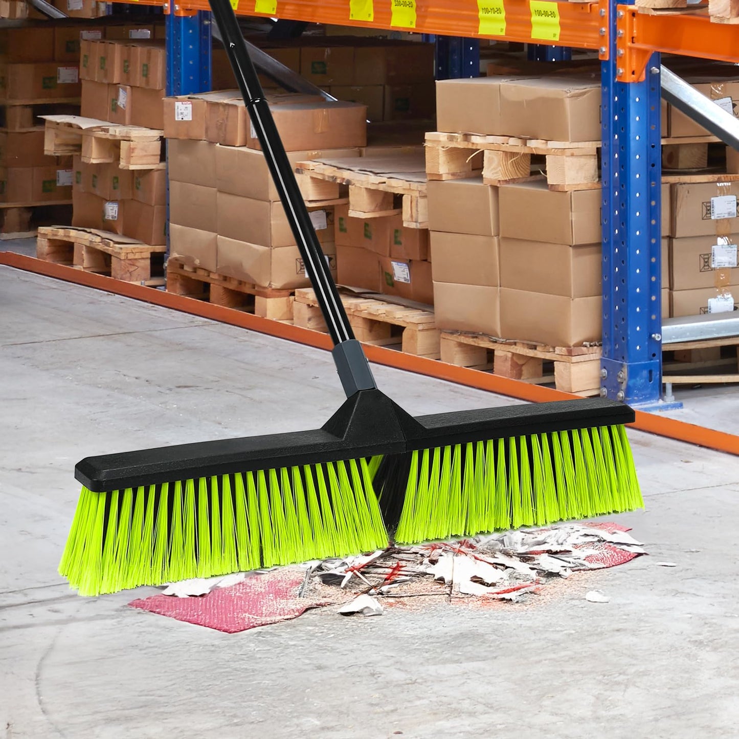 3 PK 24" Push Broom Outdoor, Heavy Duty Broom with 63" Long Handle, Shop Garage Broom with Stiff Bristle for Indoor Outdoor Floor Cleaning, Garden Patio Deck Warehouse Lawn Driveway Scrubbing