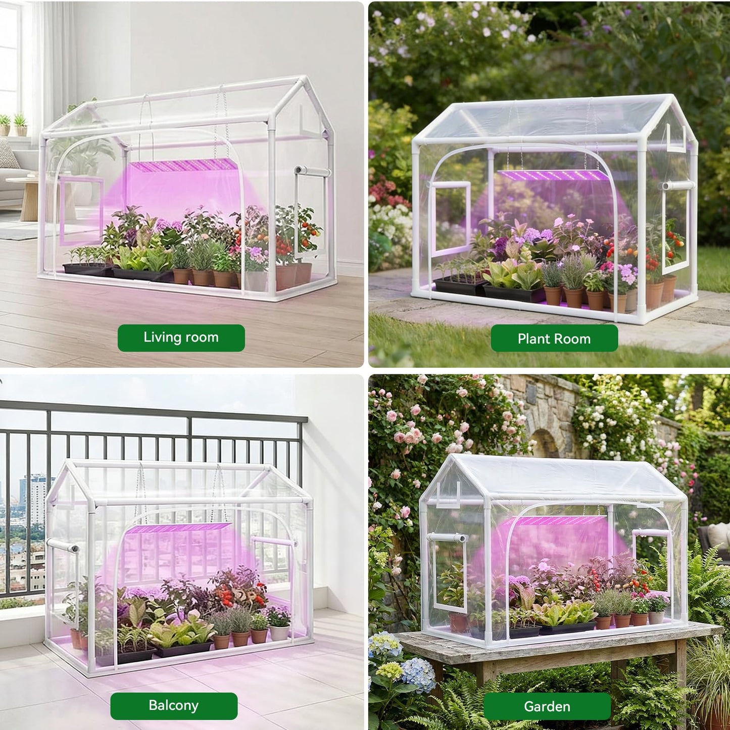 Mini Indoor Greenhouse with Grow Lights & Timer 3 Light Color Mode Thickened PVC Tent Waterproof Base Portable Green House Cabinet Kit for Plant Seed Starting 30" L x 16.5" W x 20.5" H