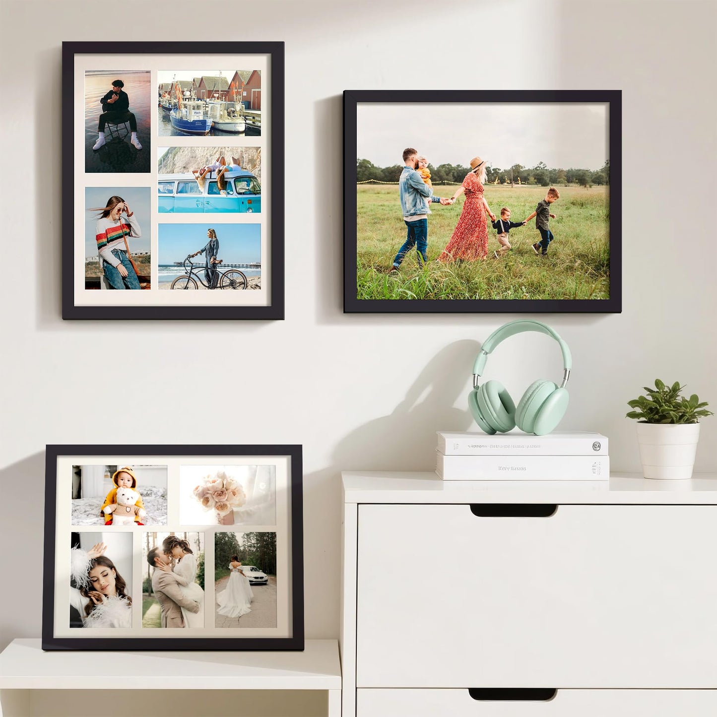 upsimples 11x14 Collage Picture Frame, Display Pictures 5 4x6 with Mat or 11x14 Without Mat, Wall Hanging 5 4x6 Picture Frame Collage Wall Decor, Black, 1 Pack