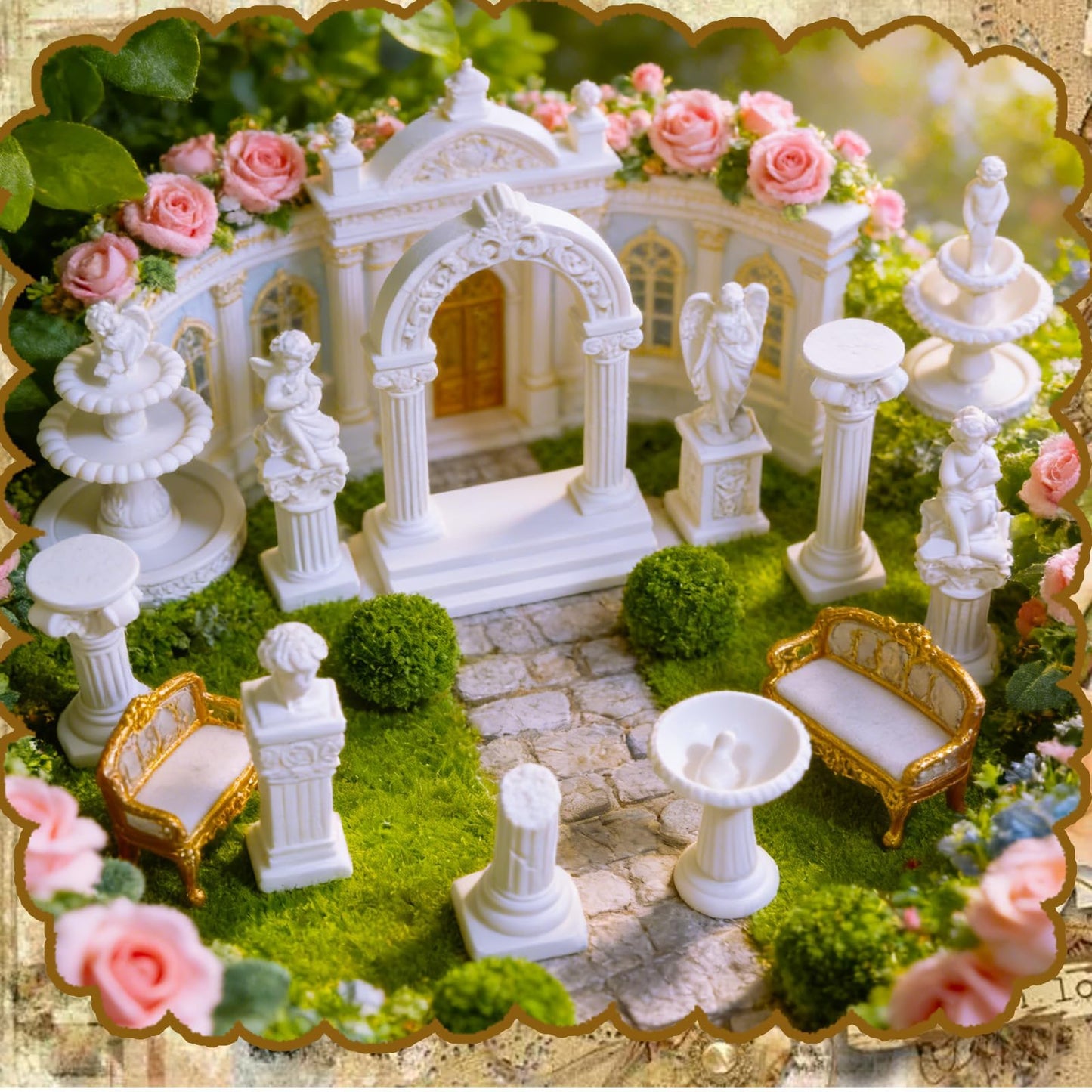 Warmtree 1:12 Scale Miniature Fairy Garden Furniture Accessories 11 Pcs White Resin Greek Statue Angel Sculpture Fountain for Mini Fairy Garden Micro Landscape DIY Craft Decoration