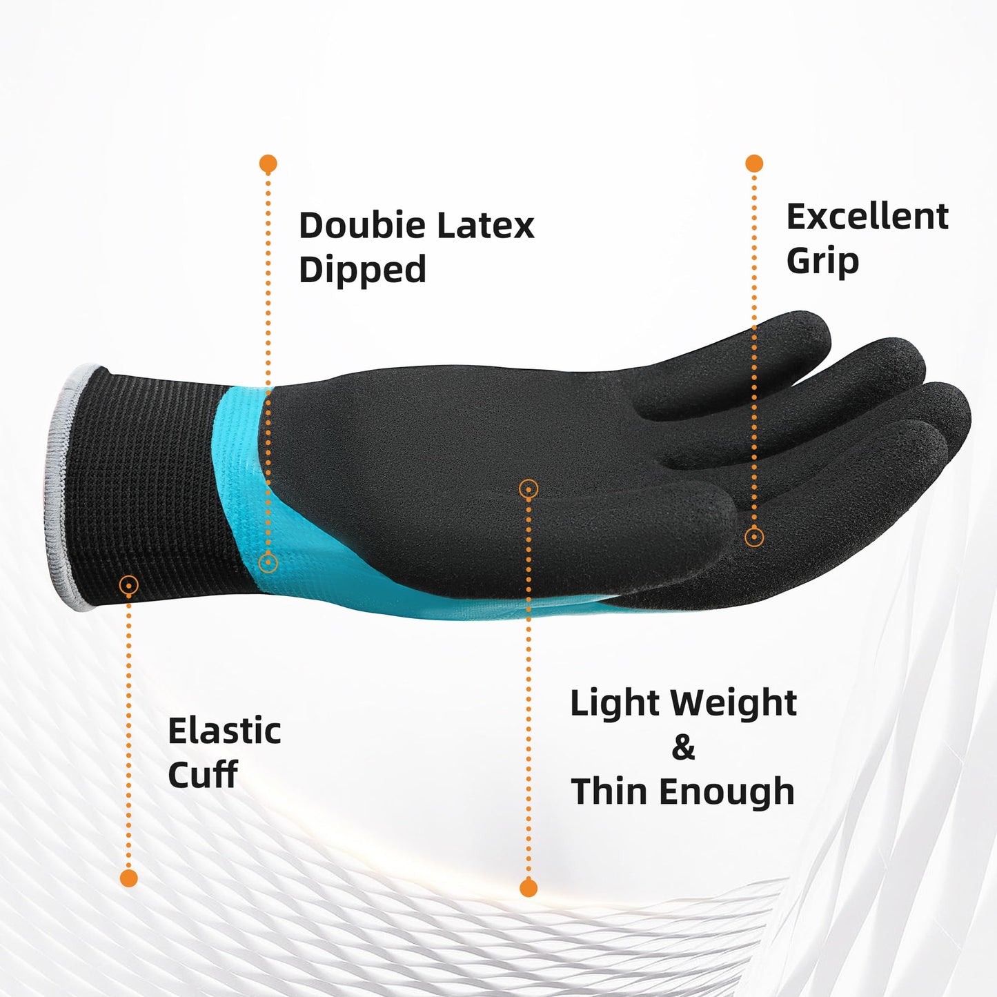 DULFINE Waterproof Work Gloves for Men and Women,3 Pairs PackTouch Screen Rubber Coated Non-slip Garden Gloves, Outdoor Construction(Medium)
