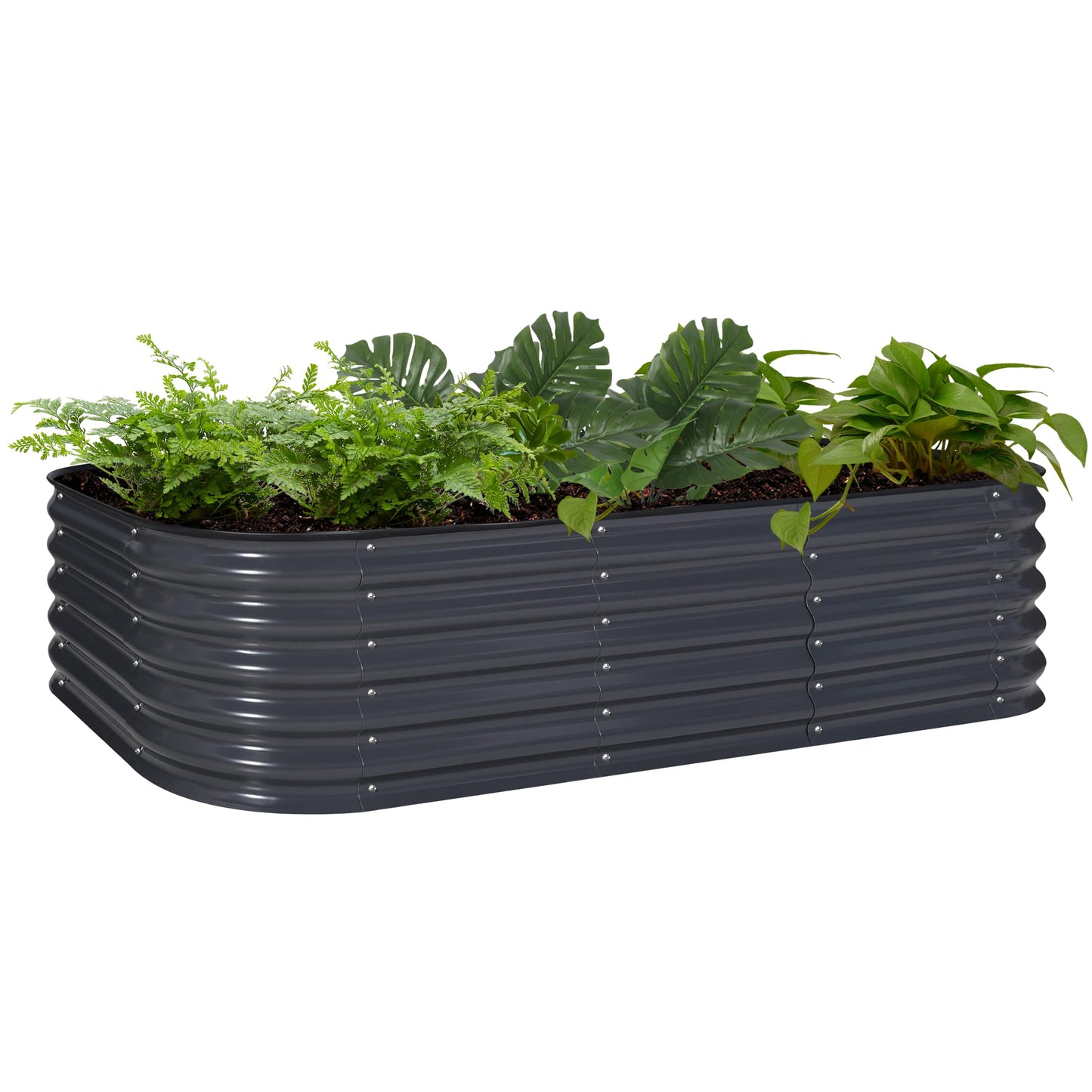 MUPATER 8ftx2ftx1.4ft Raised Garden Bed Outdoor for Vegetables, 9-in-1 Galvanized Metal Planter Box, 17''H Modular Garden Bed Kit Oval for Herbs and Flowers, Grey