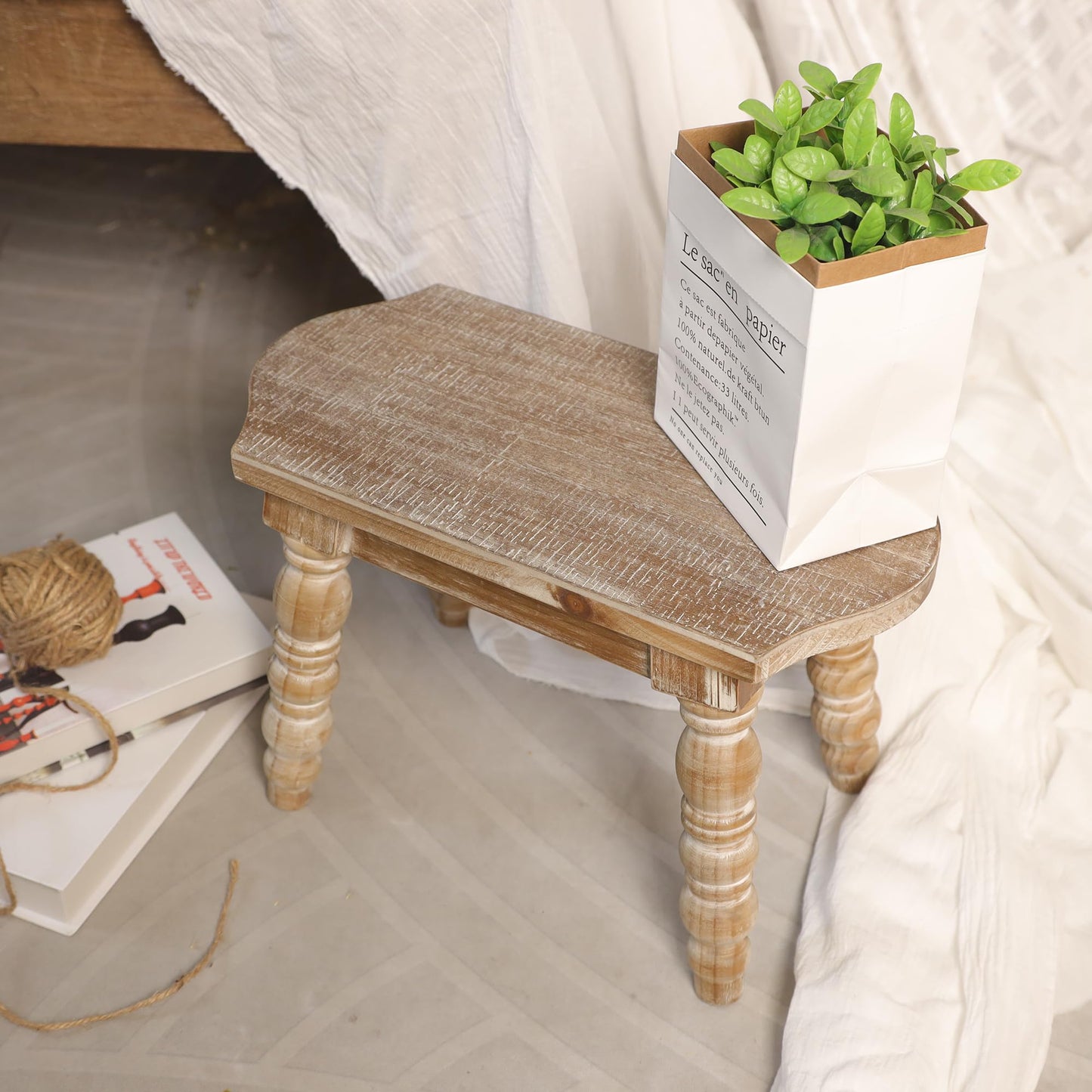 dwellington Wooden Bathroom Wood Foot Stool for Adults Kids, Bedside Step Planter Stool for Kitchen(Natural)