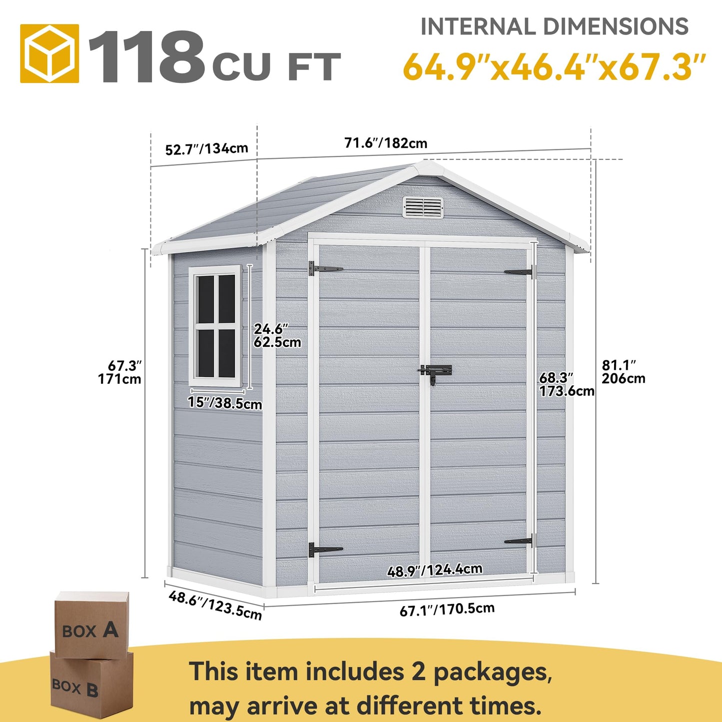DWVO 6x4.4 FT Outdoor Resin Storage Shed with Reinforced Floor, All-Weather Bike Storage Shed with Lockable Door, Window and Vent, Waterproof Plastic Tool Storage for Garden, Backyard, Patio, Lawn