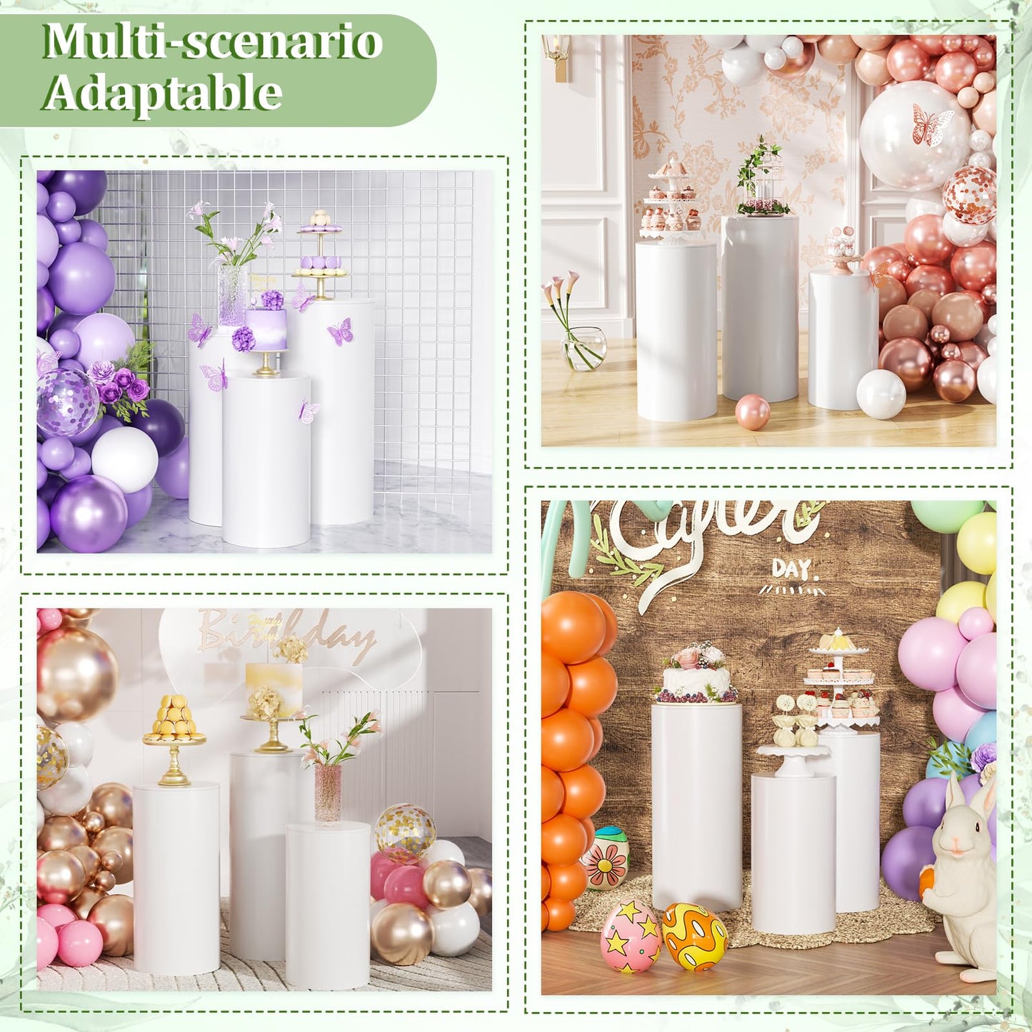 Baotree White Cylinder Pedestal Stands for Party- 3 Pieces , Large White Cake Stand, Pedestal Display Plinth Pillars for Wedding Ceremony Birthday Party Art Decor--35.4''(L),29.5''(M),23.6''(S)