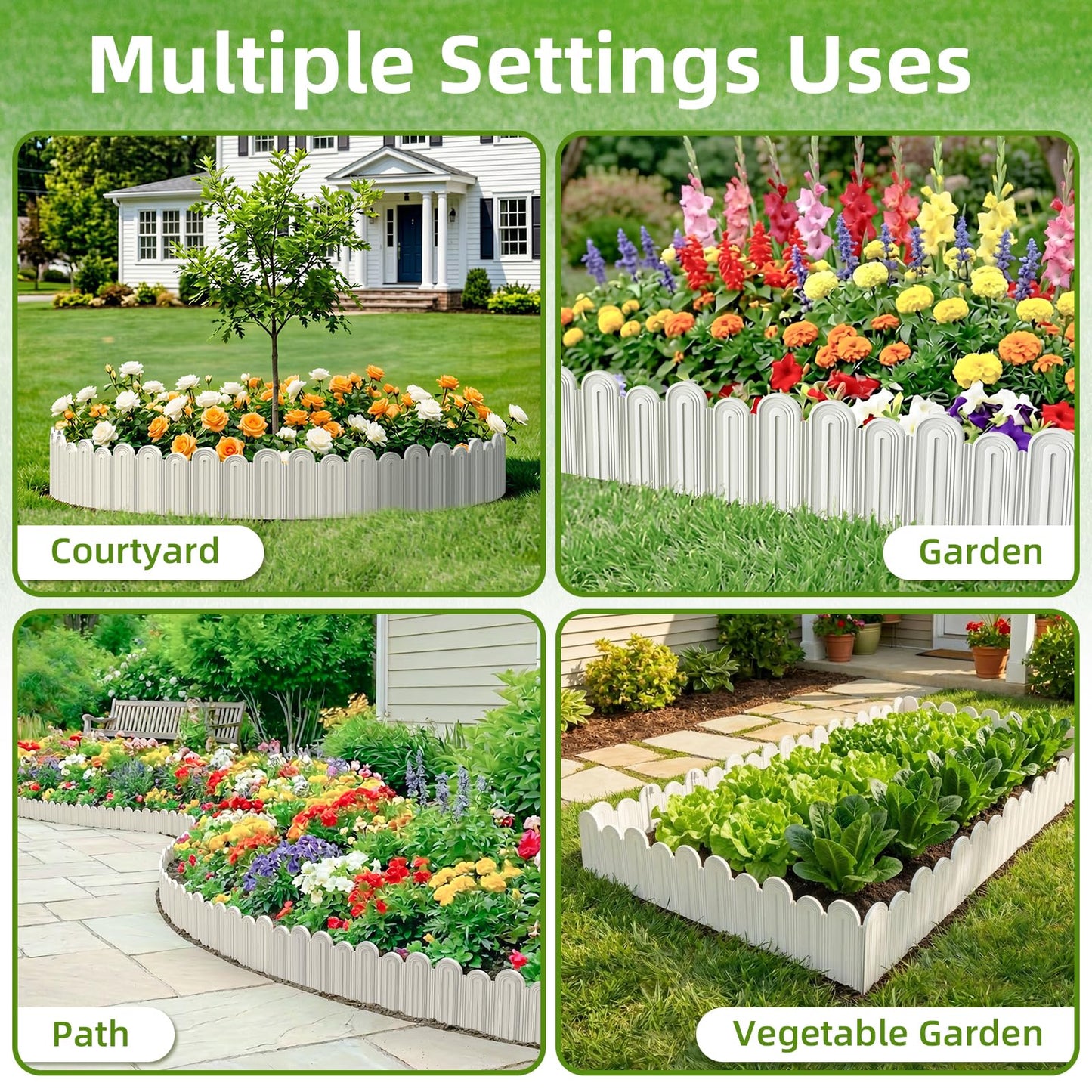 Vashly 20ft Landscape Edging No-Dig, 5.9 Inch Tall Garden Border, Flexible with 20 Stakes, 20 Pack for Flower Beds Lawn Yard Pathway(20, White)