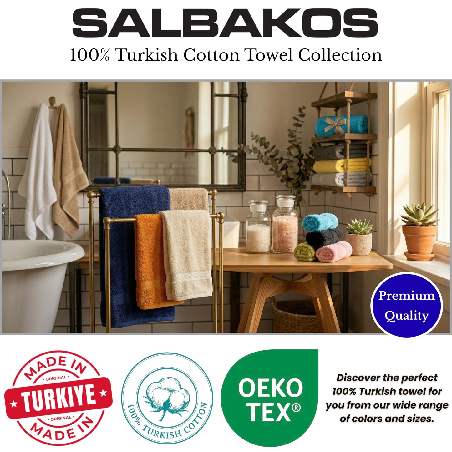 SALBAKOS Luxury 100% Turkish Cotton Bath Sheets 40x80 in Oversized Extra Large Bath Towels | Premium Hotel Quality Thick Soft Absorbent Turkish Towel for Spa Beach (Pack of 1, Gray, Jumbo Bath Sheet)