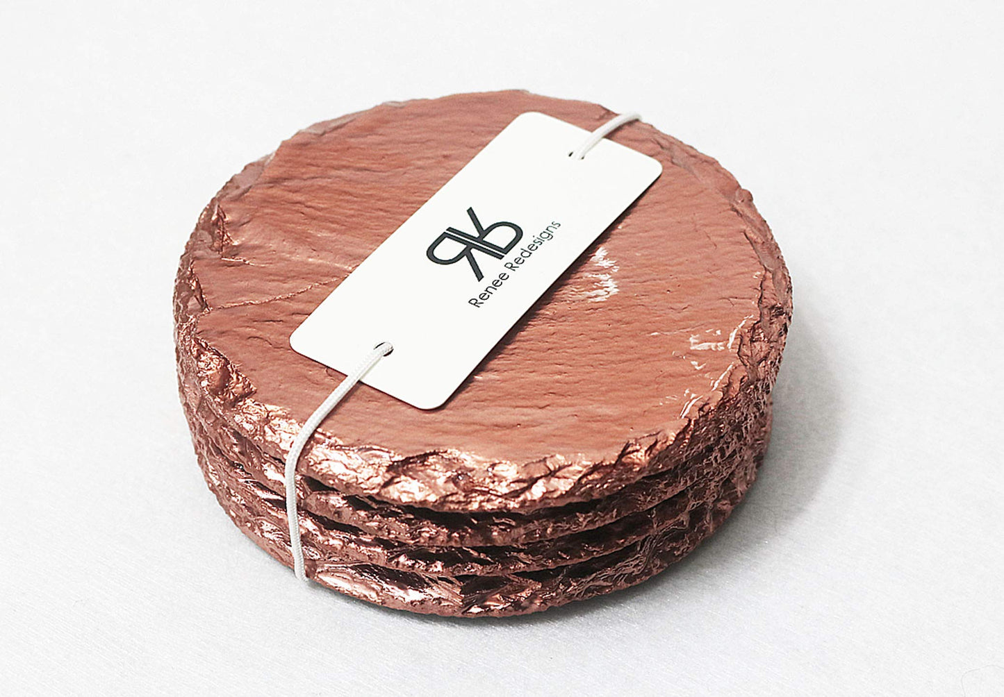 Renee Redesigns Handmade Rose Gold Slate Stone Coasters For Drinks | Protect Your Elegant Surfaces From Drink Rings and Spills | Unique 4-Piece Holiday Gift Set, Round - 4 x 4 inches