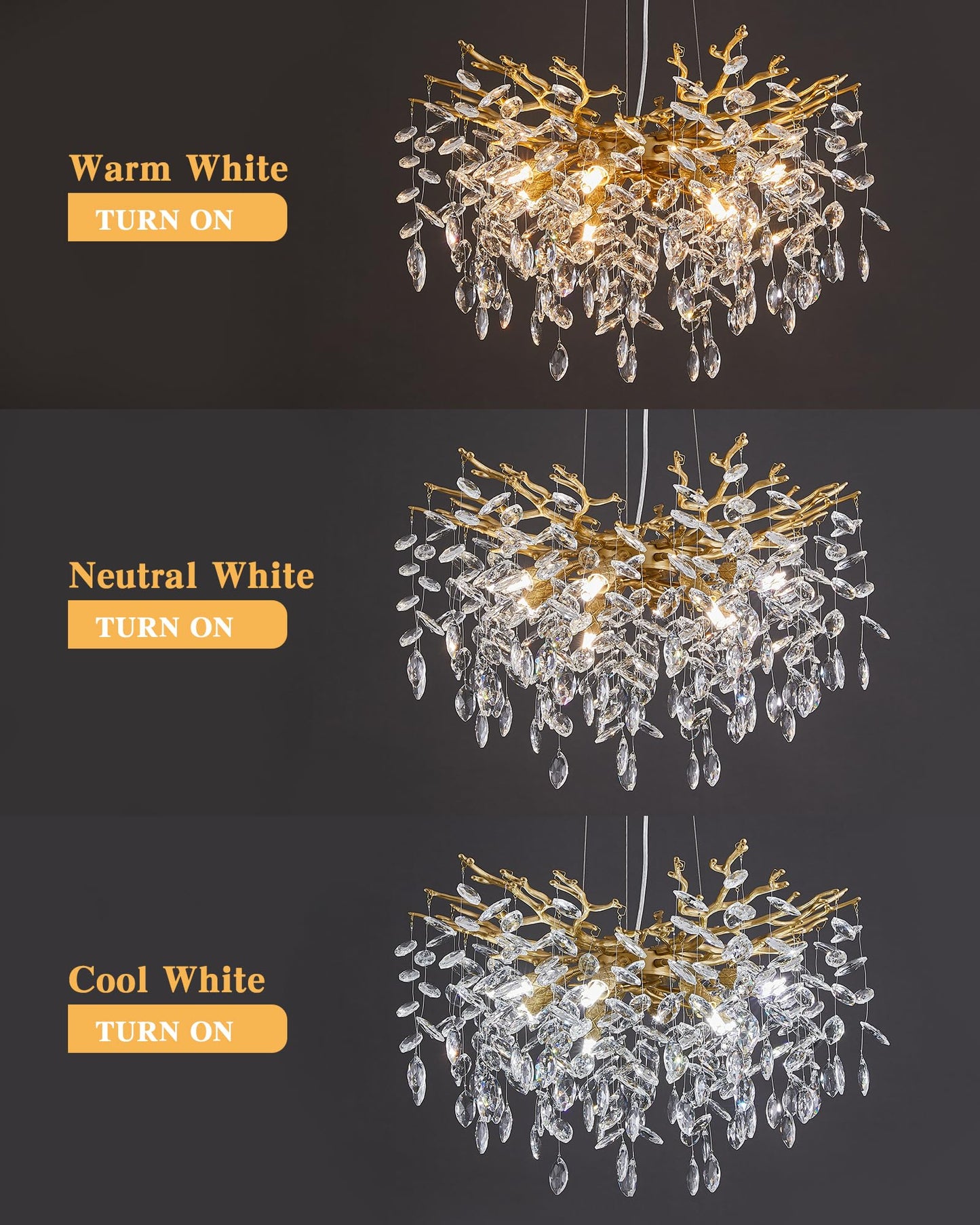 witkey Modern Tree Branch Crystal Chandelier Luxury Gold Crystal Pendant Lighting 23.6" Contemporary 8-Light Chandeliers for Dining Room Kitchen Bedroom Living Room