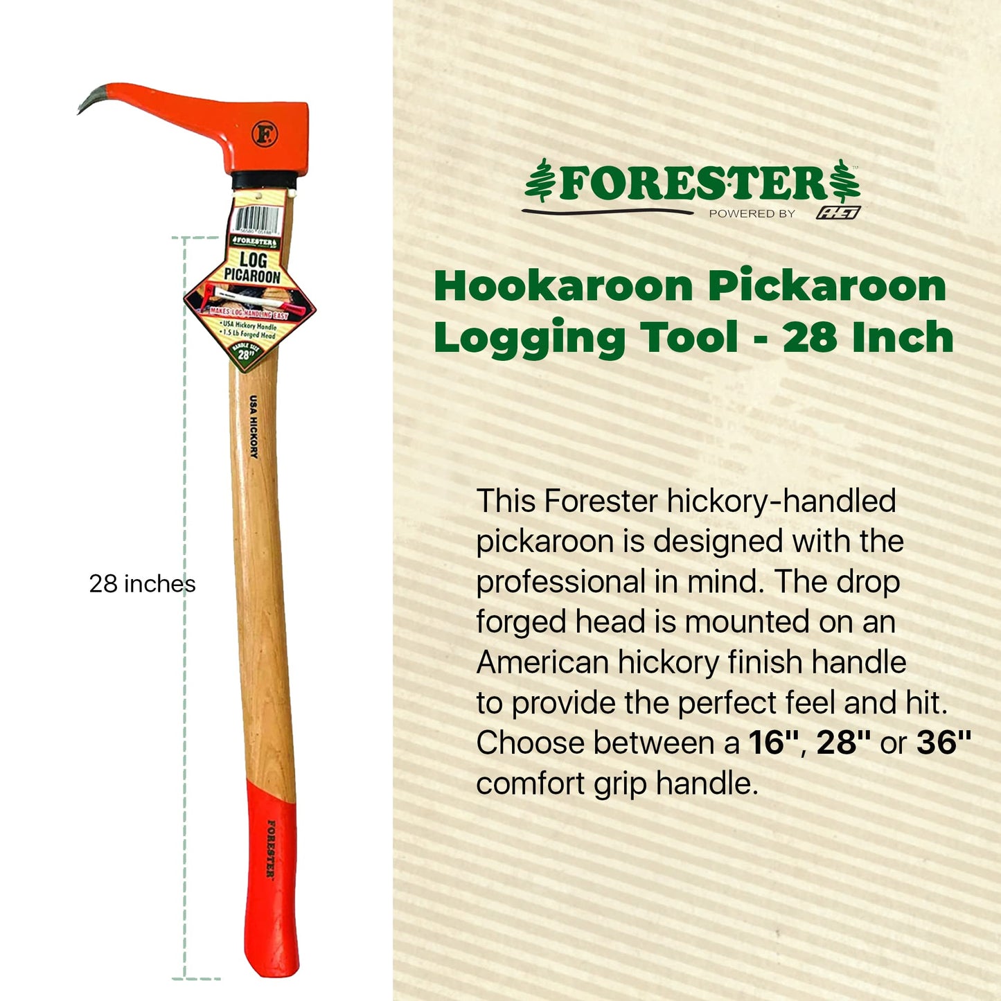 FORESTER Pickaroon Logging Tool 28in | USA Hickory Handle | Hookaroon Logging Tool | Log Roller Tool & Forestry Tools for Dragging and Stacking Logs
