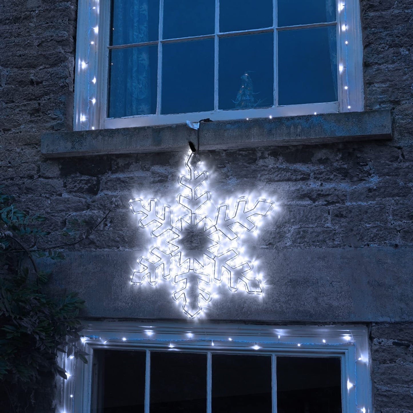 DBFAIRY 27" Christmas Big Snowflake Lights Mains Powered Window Hanging Lights Christmas Snowflakes Light,16.8Ft Long Cable Festive Decor for Porch Wall Window Decor