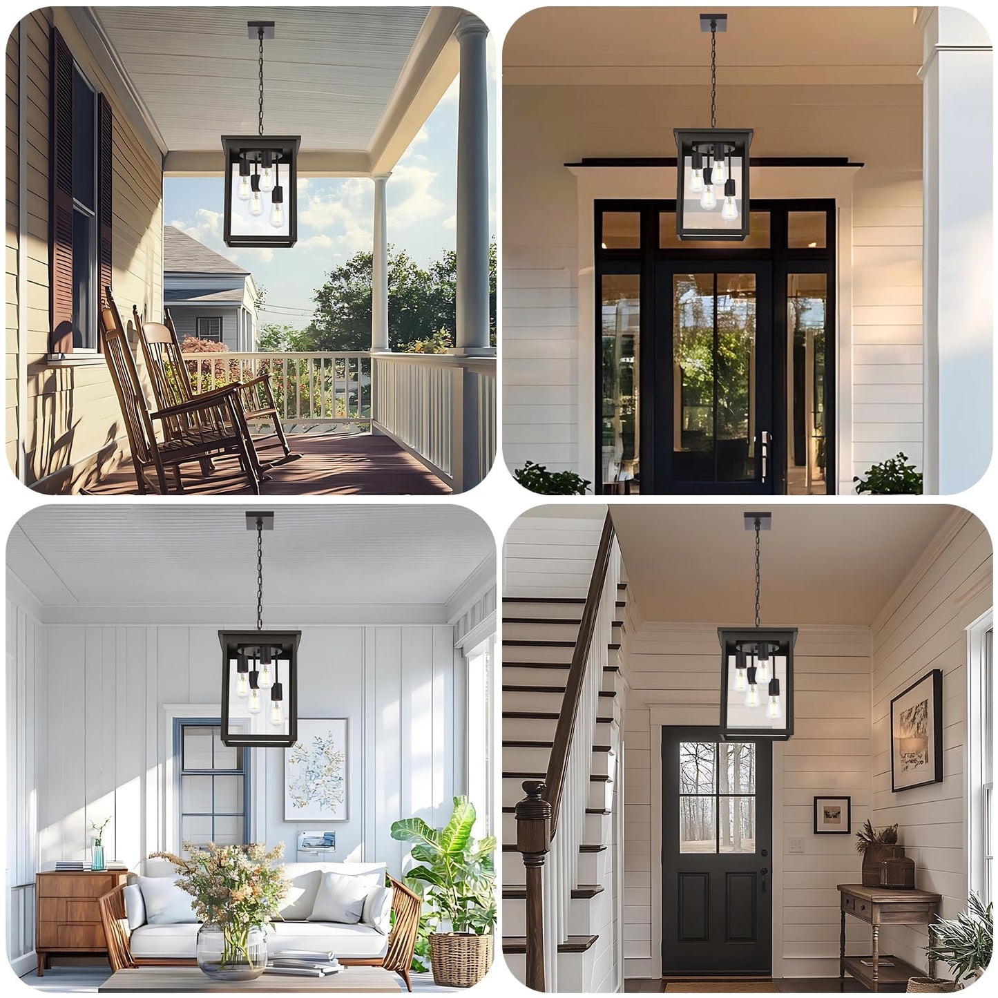 TULUCE 4-Light Large Outdoor Pendant Light Fixtures Oil Rubbed Bronze, Adjustable Height Outdoor Ceiling Light, Exterior Hanging Light Fixture for Patio Yard Front, E26 Base Hanging Porch Light