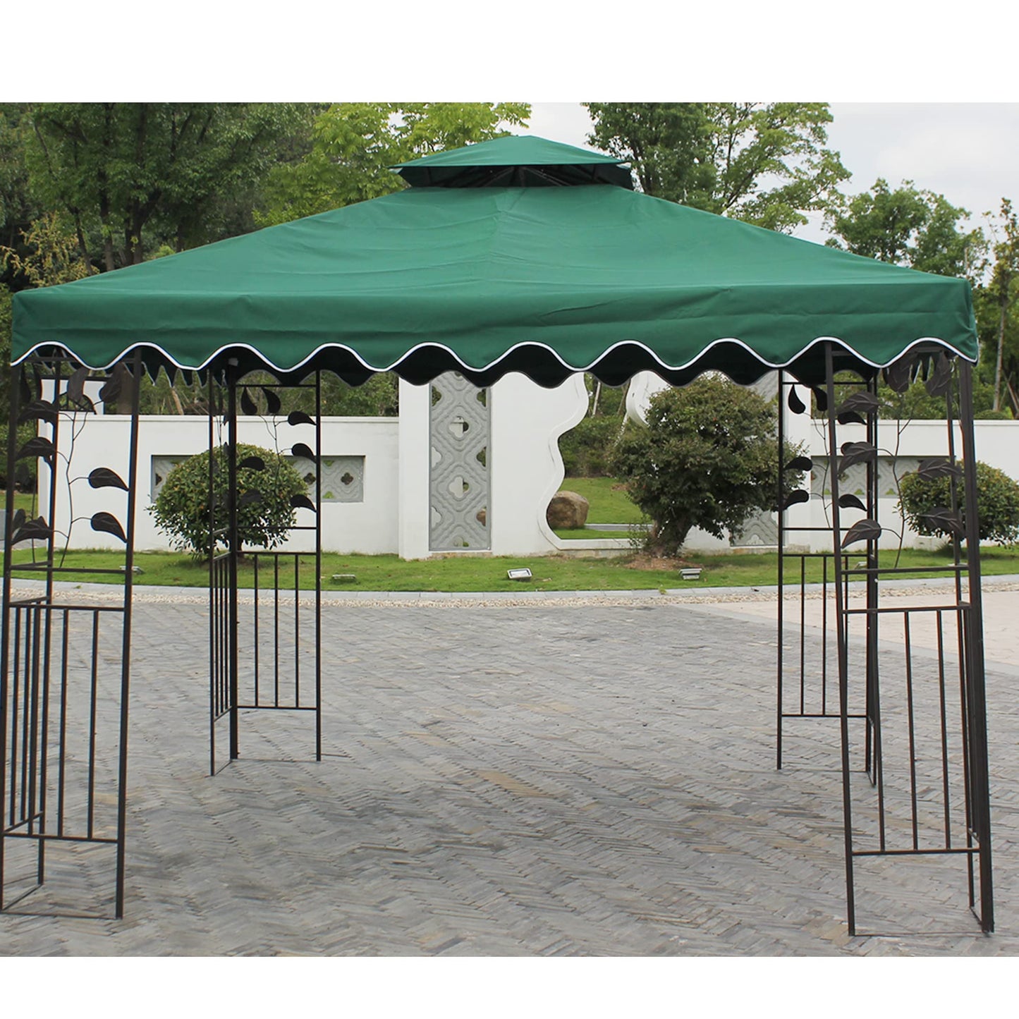 AQINGR Gazebo Canopy Top Replacement Cover 118"x118",for Smaller 10'x10' Dual-Tier, Water, Dirt, and UV Resistant Canopy Replacement Cover, 2 Tier Design with Scalloped Edge(Green Scalloped Edges)