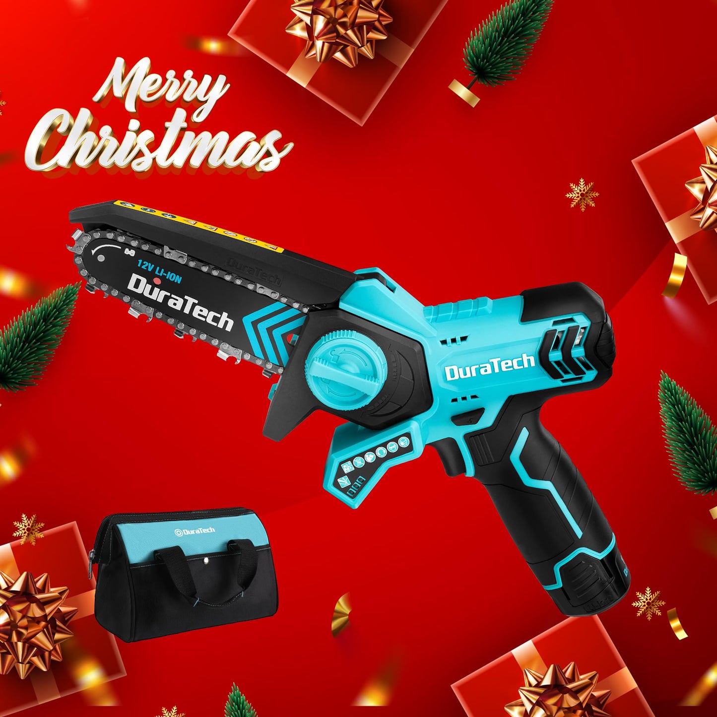 DURATECH 12V Mini Chainsaw, 6 Inch Electric Cordless Chainsaw with 2 Batteries & 2 Chains, One-Hand Operated Portable Wood Saw for Garden Tree Branch Pruning, Wood Cutting