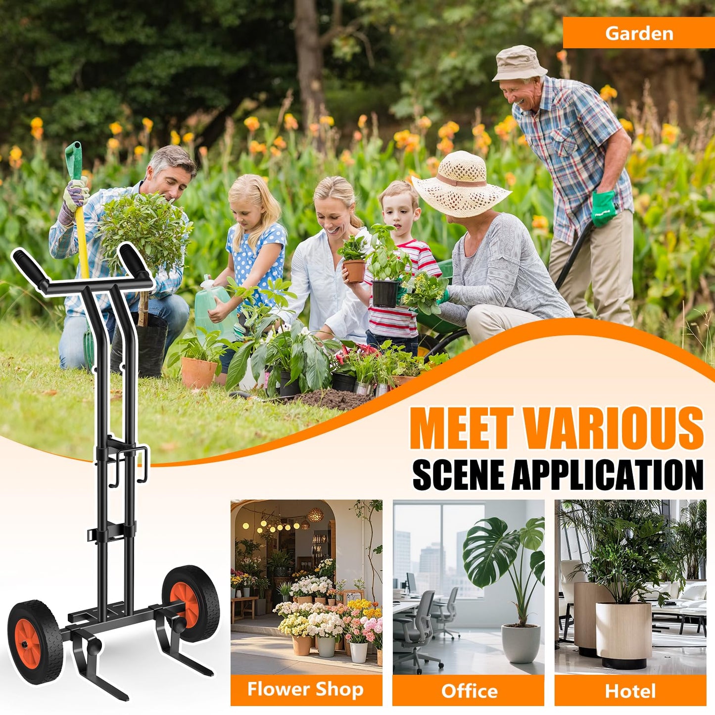 KJX Adjustable Plant Caddy with Wheels, Heavy Duty Plant Dolly Cart with Grab Arm and Strap Dual Protection, Garden Potted Plant Mover Dolly for Planter Flower Pots Indoor Outdoor