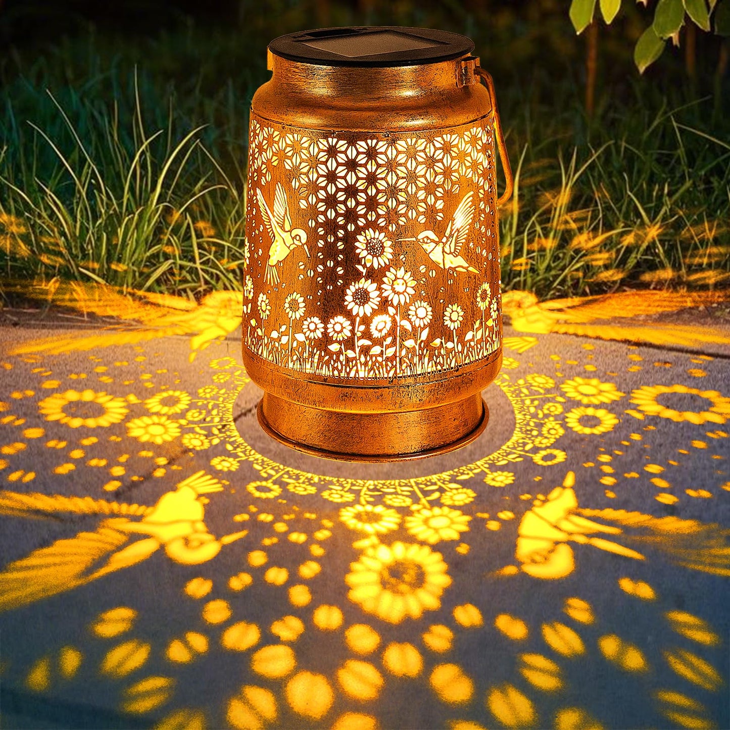 2 Pack Hummingbird Sunflower Solar Lanterns Outdoor with Shepherd Hook, Birthday Gift Mothers Day Gift for Women Mom Grandma Wife Daughter, Waterproof Hanging Lights, Decor for Yard Garden Patio Lawn