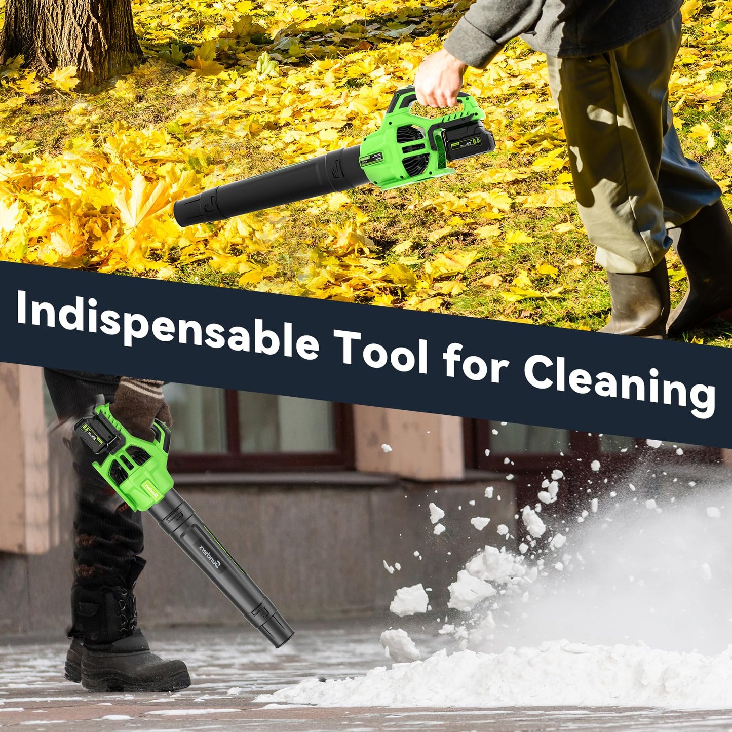 Leaf Blower Cordless with 2 x 3.0Ah Battery and Charger, 680CFM 260MPH Electric Blower with 2 Speeds, 20V Handheld Leaf Cleaner for Lawn Care, Blowing Leaves, Dust, Snow, Gravel for Patio, Yard, Green