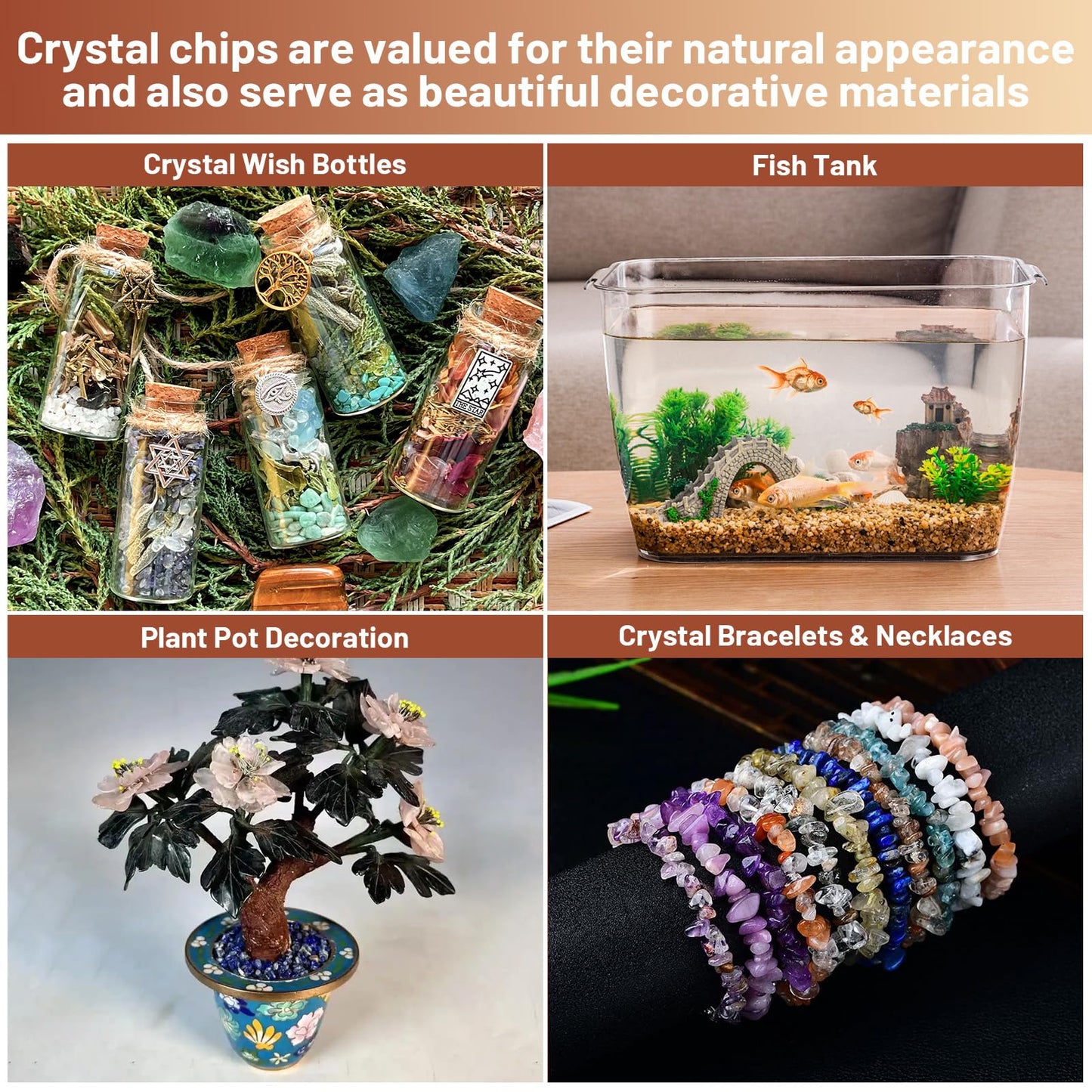 1.1lb Natural Mixed Crystal Chips Stones- Crushed Healing Crystal Gemstones for Witchcraft, Decorative Rocks for Aquarium Fish Tank, Vase Filler, DIY Crafts, Beautiful Package for Gift.