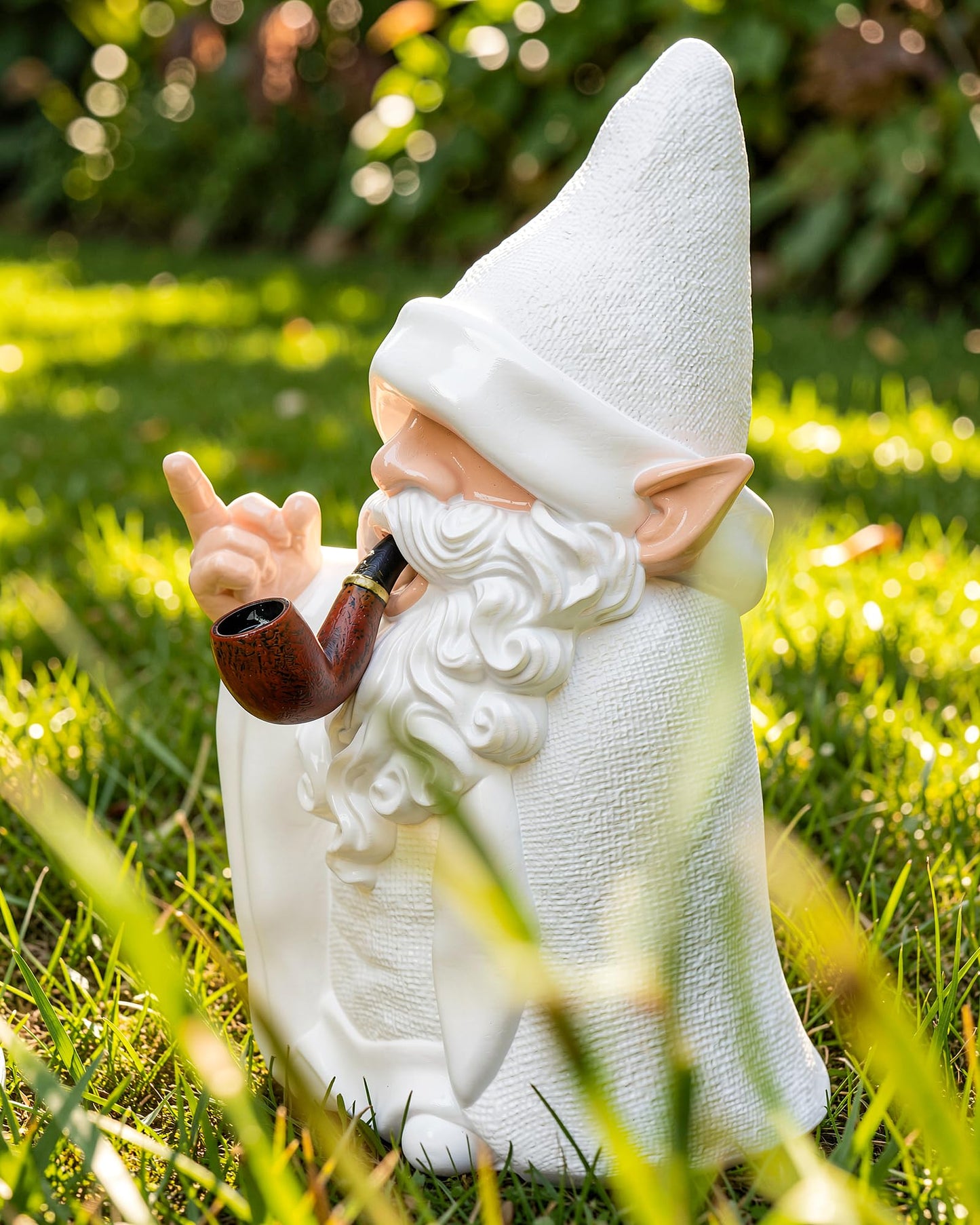 Leverse Smoking Wizard Dwarf Garden Gnome Statue with Middle Finger Decor, 5.9 Inch Funny Resin Outdoor Decoration for Patio, Lawn, Yard and Home, Great Gift for Easter, Halloween and Christmas