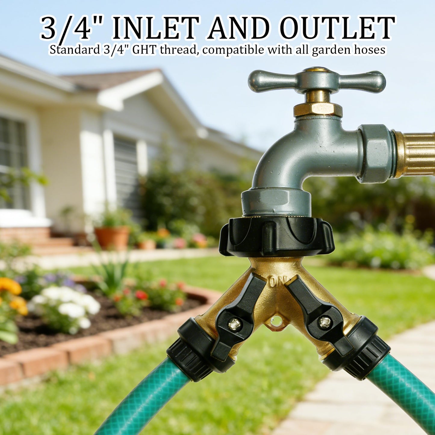 Hourleey 2 Pack Brass Garden Hose Splitter 2 Way, 3/4 Inch Hose Connector Tap Splitter, Hose Y Splitter, Hose Spigot Adapter 2 Valves with 4 Extra Rubber Washers