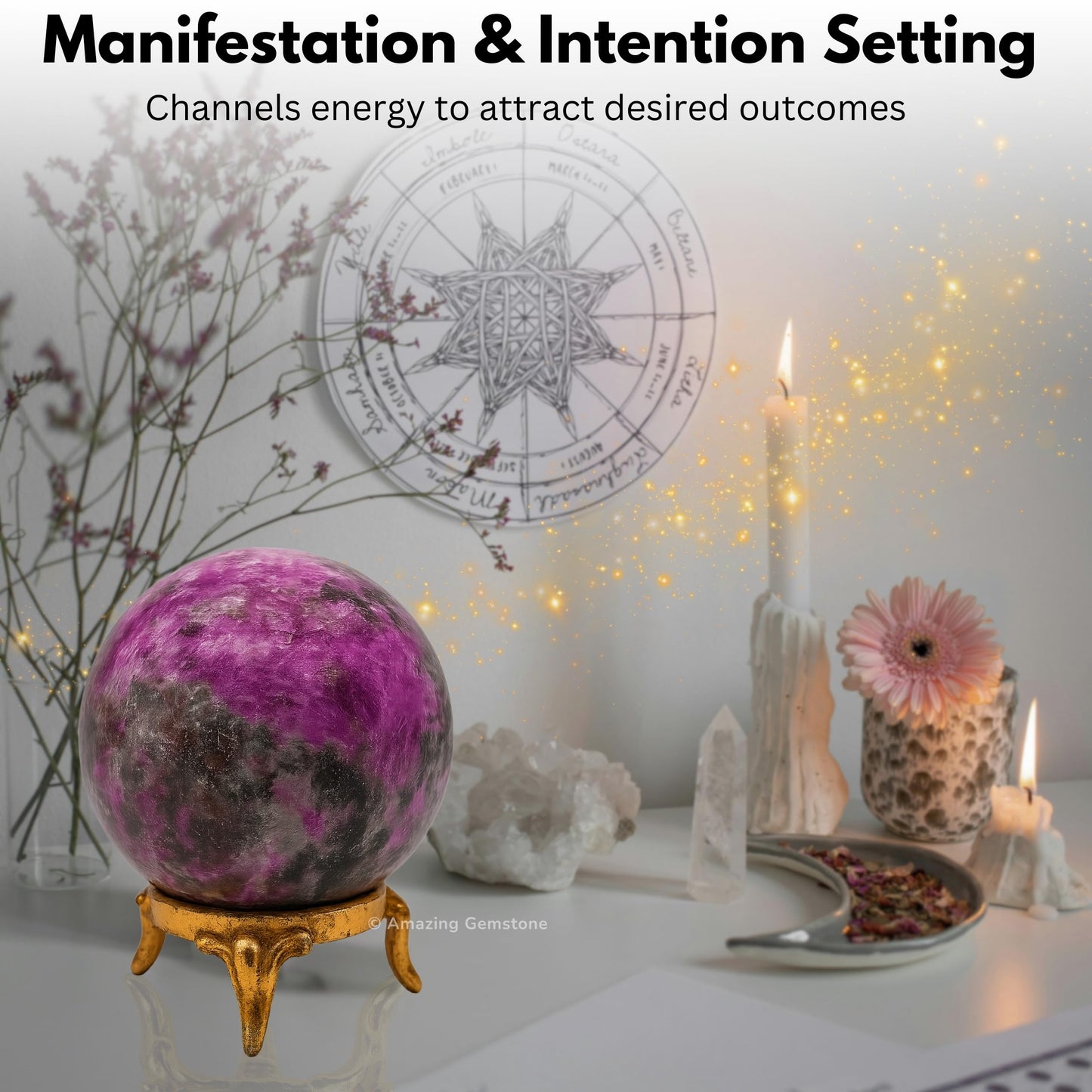 Amazing Gemstone Cobalt Calcite Crystal Ball with Stand - 2 Inches Crystal Sphere Meditation Balls for Witchcraft and Decorative Balls