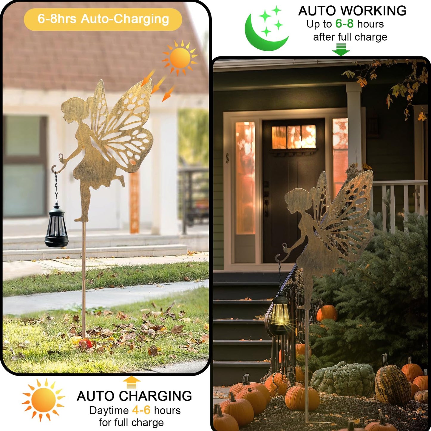 Limygus Solar Fairy Garden Decor, Metal Running Fairy Statues Stakes, Outdoor Waterproof Garden Ornament for Patio, Lawn, Yard, Housewarming Gift for Gardening Mom Grandma