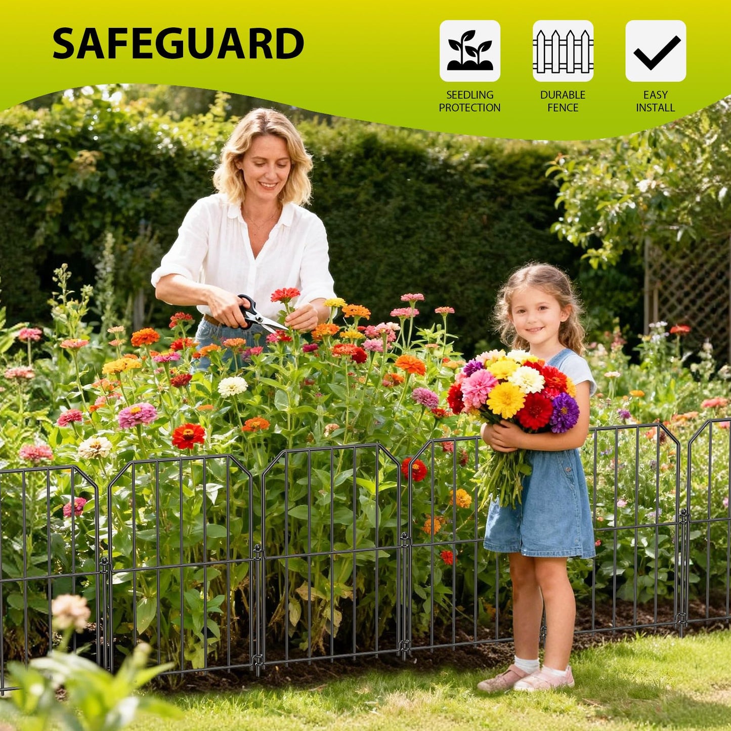 VANCASTLE Decorative Garden Fence, Toatal 10FT(L) x 24IN(H) Outdoor Metal No Dig Fence Animal Barrier, Rustproof No-Tool Assembly Landscape Edging for Yard, Lawn, Patio, Flower Bed-10 Panels Design A
