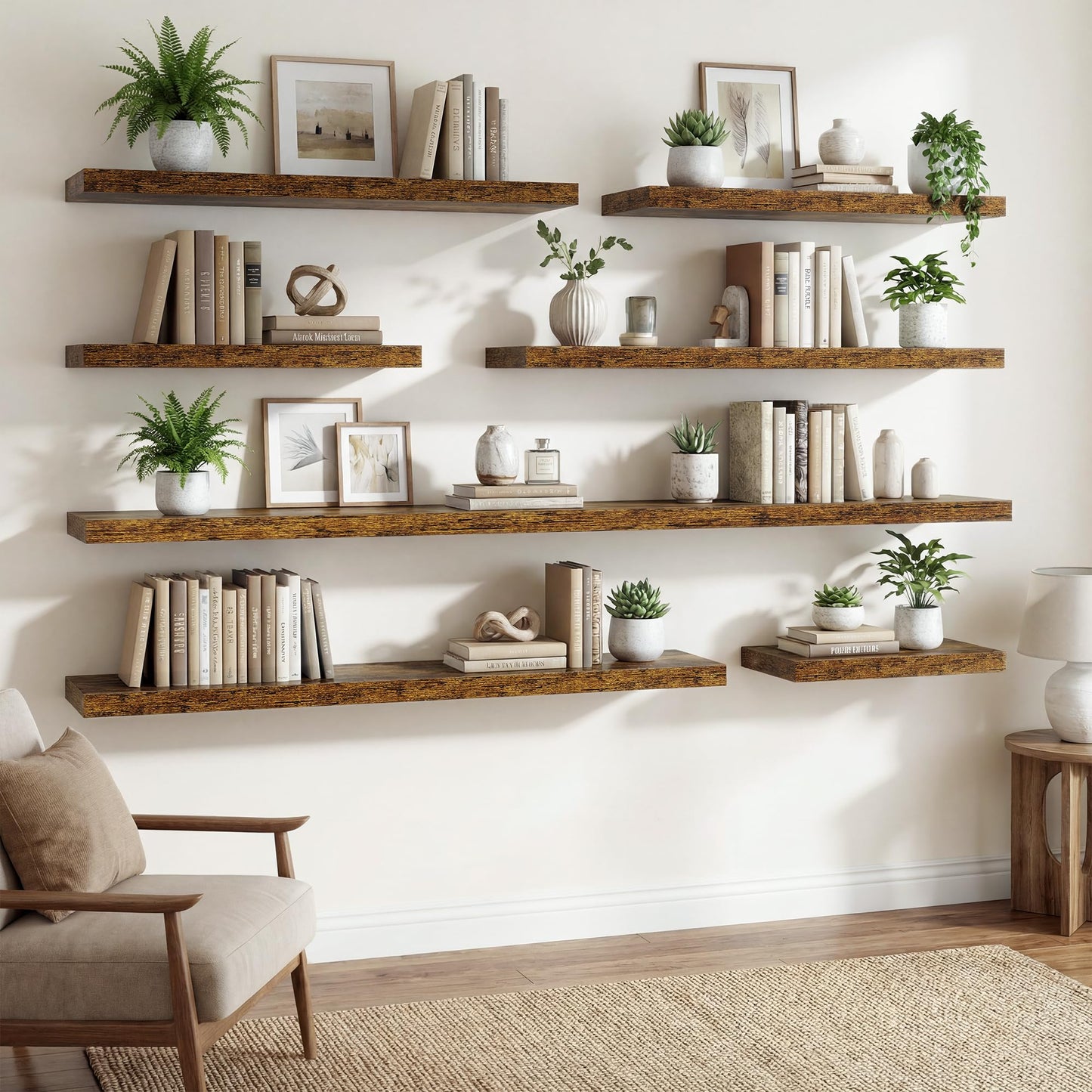 Floating Shelves for Wall 9 Inch,9.3" Deep Square Floating Shelf Set of 3,Wall Shelves Hanging Shelf with Invisible Brackets,Wall Mounted Shelf for Kitchen Living Room Bedroom Bathroom,Rustich Brown