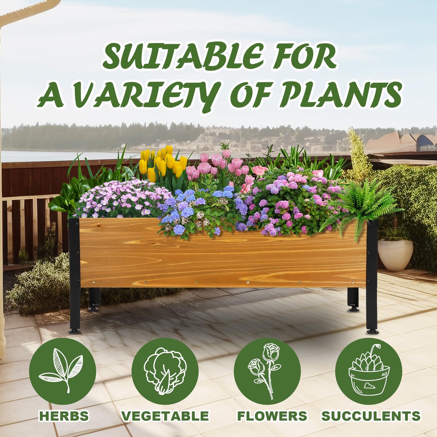 Notume Wood Rectangular Garden Planter Box Raised Bed Outdoor,Planters for Outdoor Plants 37x13x15in Elevated Herbs Vegetables Flowers Great Patio Deck Balcony (37x13x15in Brown)