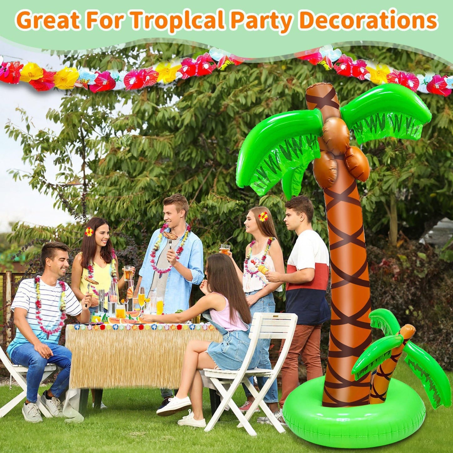 2 Pack Inflatable Palm Trees with Exclusive Two Trunks, 5.5Ft Blow Up Palm Tree Luau Hawaiian Tropical Theme Birthday Indoor Party Decoration, Outdoor Summer Beach Pool Party Supplies Photo Prop Decor