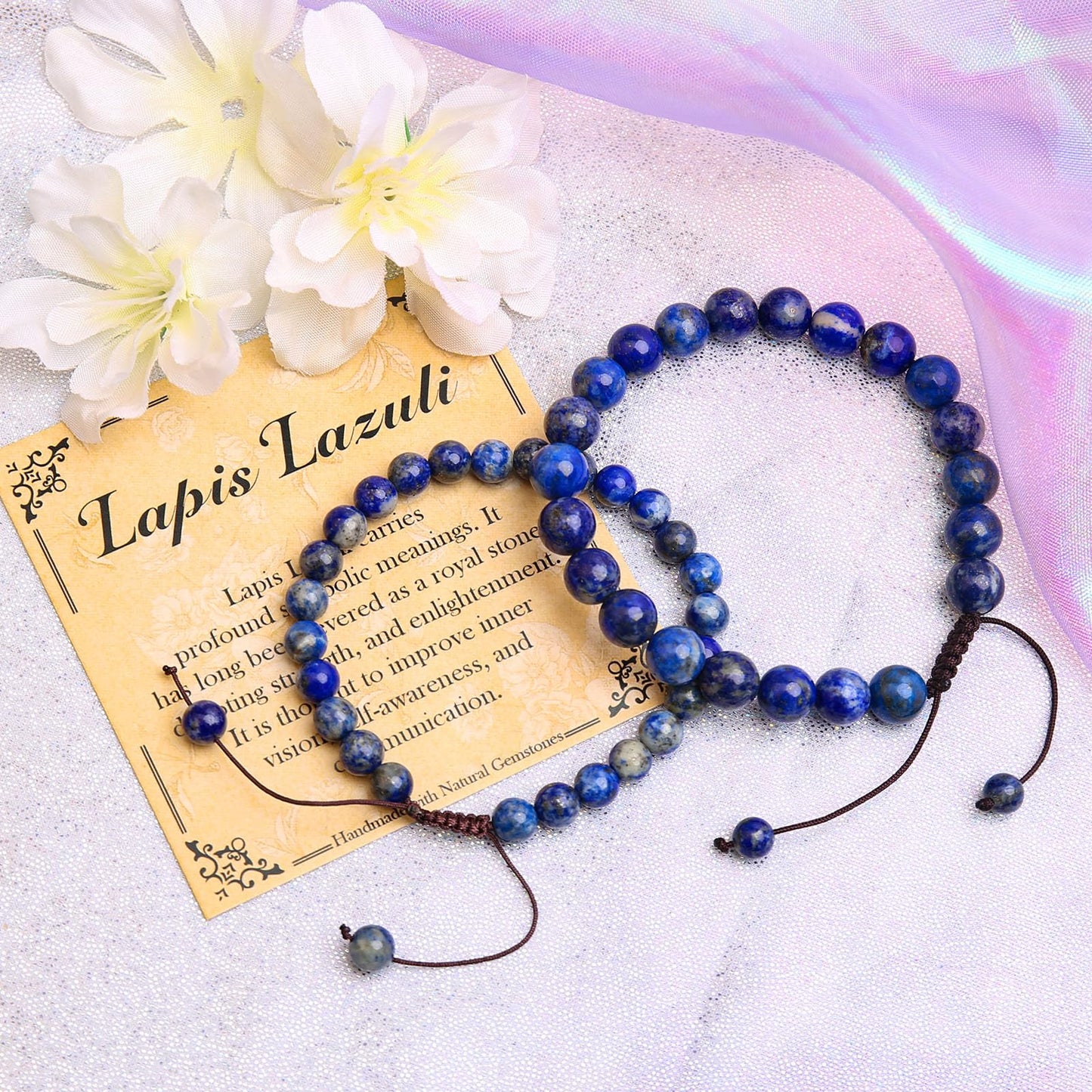 BONNY BOXX Braided Genuine 4mm Lapis Lazuli - Stone of Wisdom - Bracelet, Elegant Handcrafted Natural Gemstone Crystal Bracelet Healing Power Energy Inspirational Gifts with Card for Unisex