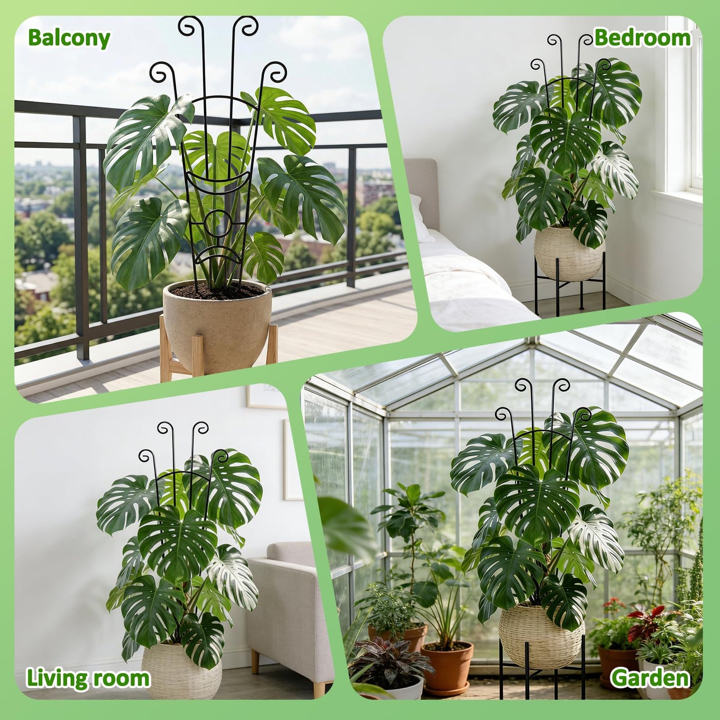 Monstera Plant Support - 4-Pack of 32.6" Tall Plant Trellis Stakes for Large Indoor Vines | Adjustable Dual Pole Frame for Monstera Deliciosa & Potted Plants