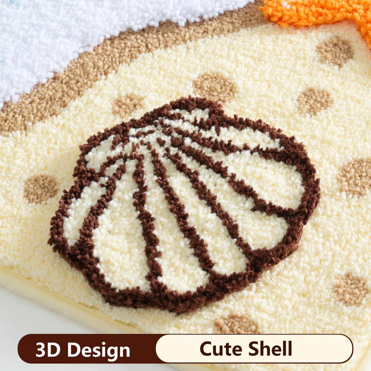 QJHOMO Coastal Bathroom Rugs Beach Ocean Wave Bath Mat Nautical Rug, Cute Colorful Bath Rug 3D Starfish Shell Beachy Theme Bathroom Decor, Soft Microfiber Carpet Non Slip Washable Bathmat(18x26 inch)