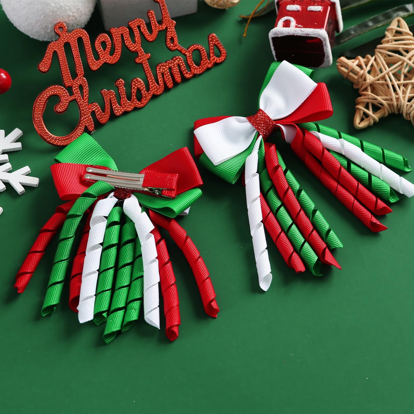 2PC Christmas Curly Ribbon Hair Bow Clips 3 Inch Women Girls Party Hair Accessories
