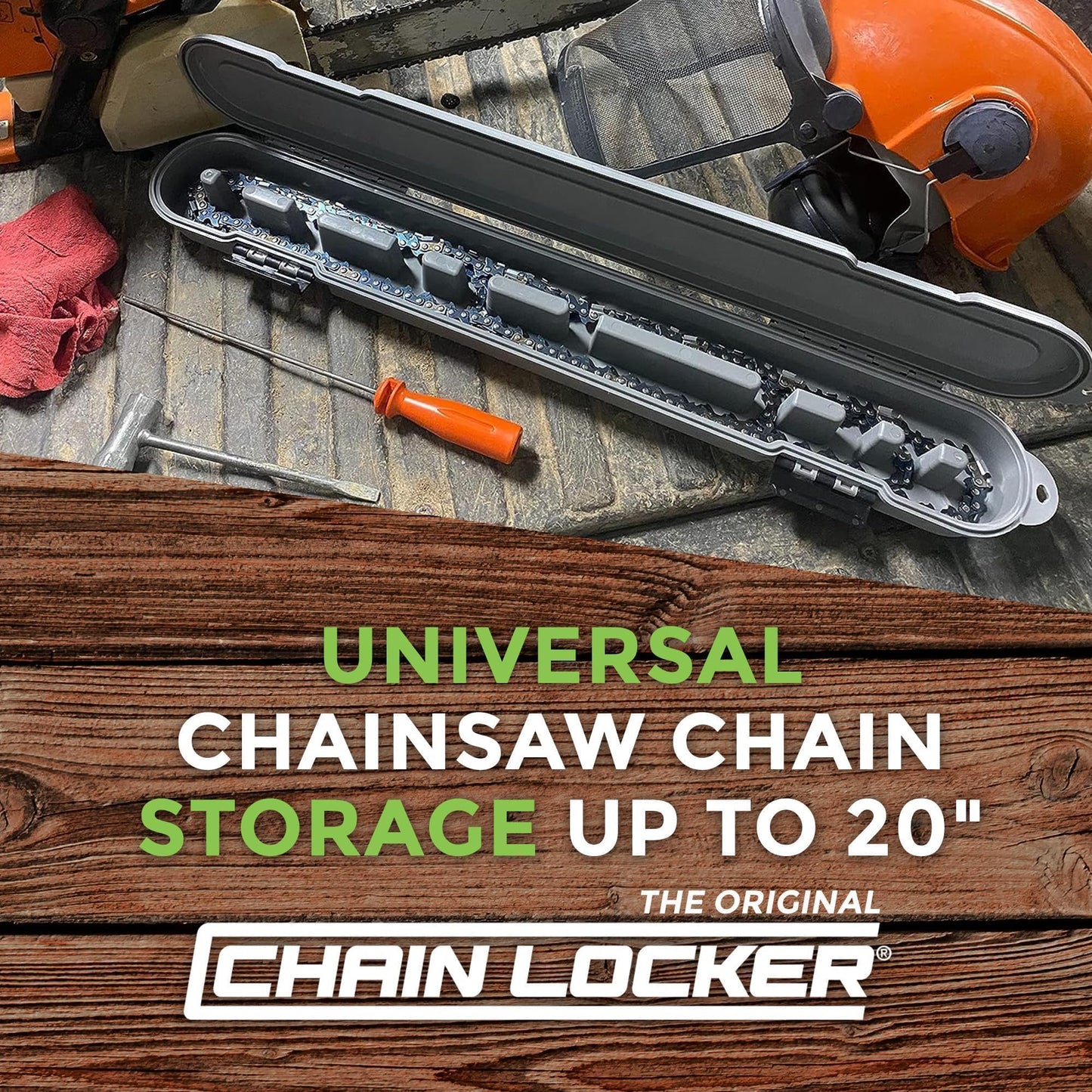 Original Chainsaw Chain Storage - Universal Portable Saw Chain Holder Case For all Chains up to 20” Inch Blades - Can Stack 2 Inches Deep, Fits a Minimum of 8 Chains, Made in USA - Gray