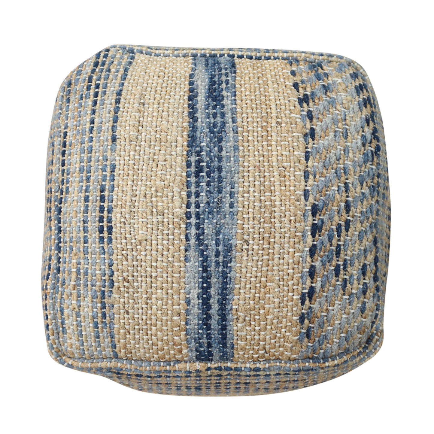 Christopher Knight Home Lola Boho Hemp and Wool Pouf, Natural and Blue