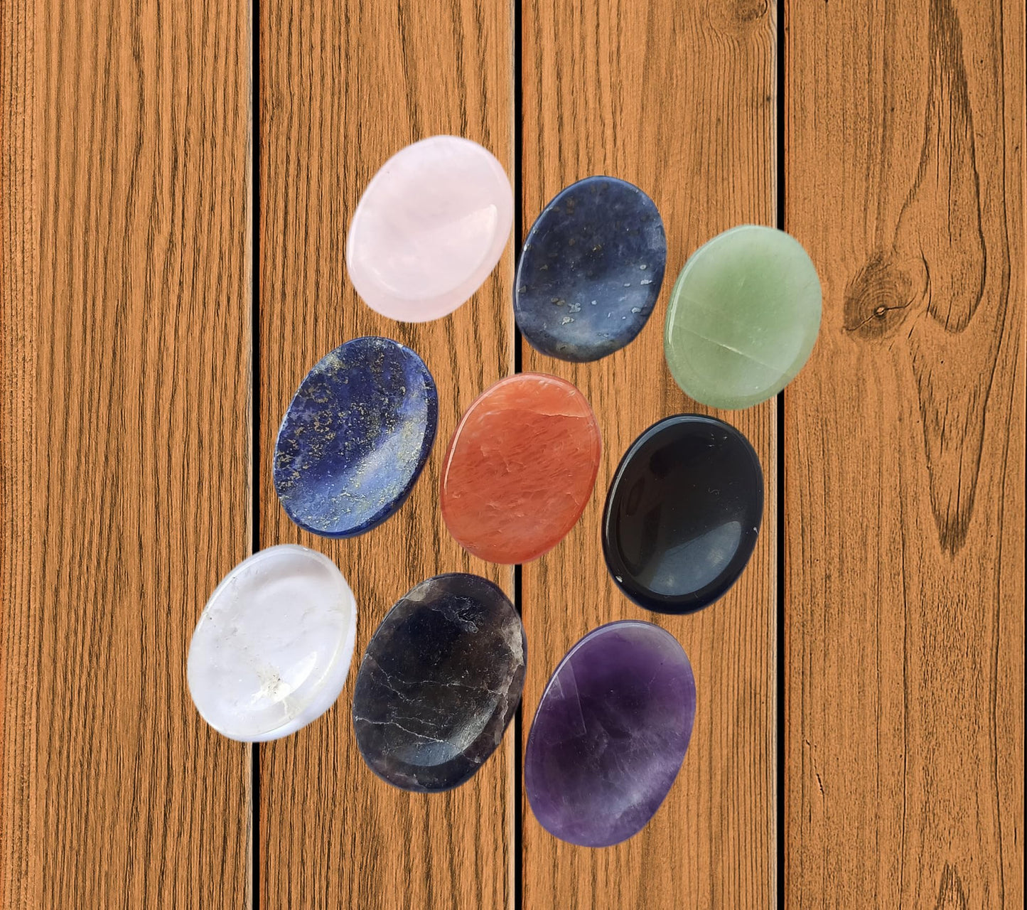 GEMSCITE 9 PC Worry Stones Set Thumb Metaphysical Gemstone Crystal Healing Reiki Men Women Gift FENG Shui Positive Energy Love Wellness Palm Stones Wicca Powerful