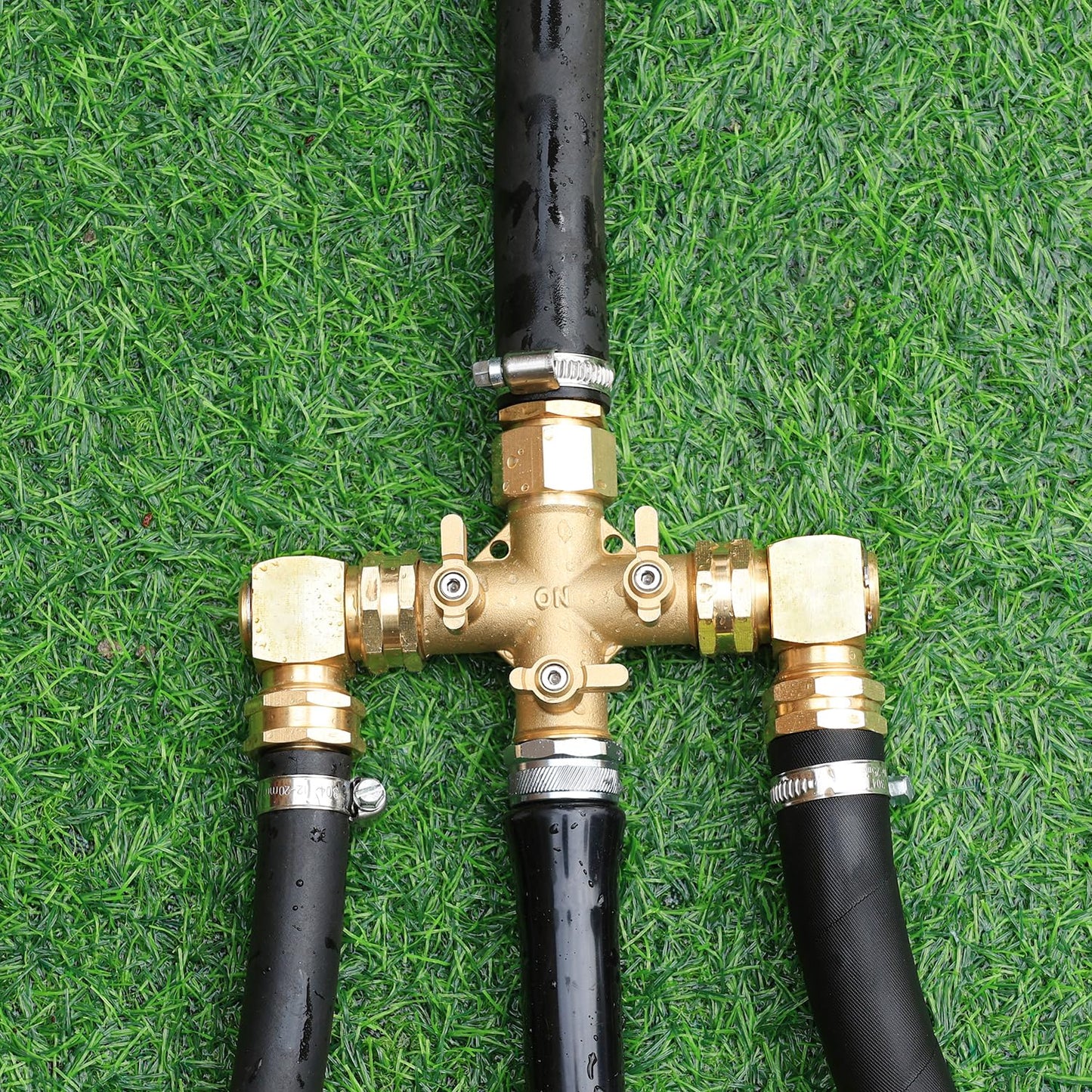 YELUN Garden Hose Splitter High Flow Splitter with Swivel elbow Connect Brass Hose Splitter with Shut Off Valves 3 way Hose Bib Adapter (with Swivel elbow)