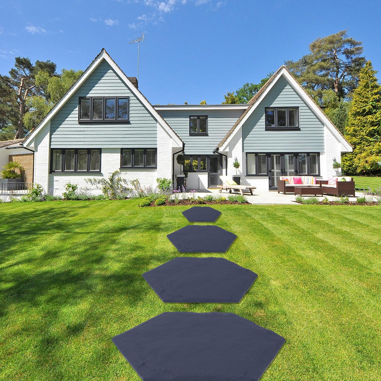 4Pcs Large Stepping Stones Outdoor Garden Walkway, Durable Plastic Pavers for Patio, Pathway, and Landscaping, Weatherproof Stepping Stones with Ground Stakes for Easy Installation