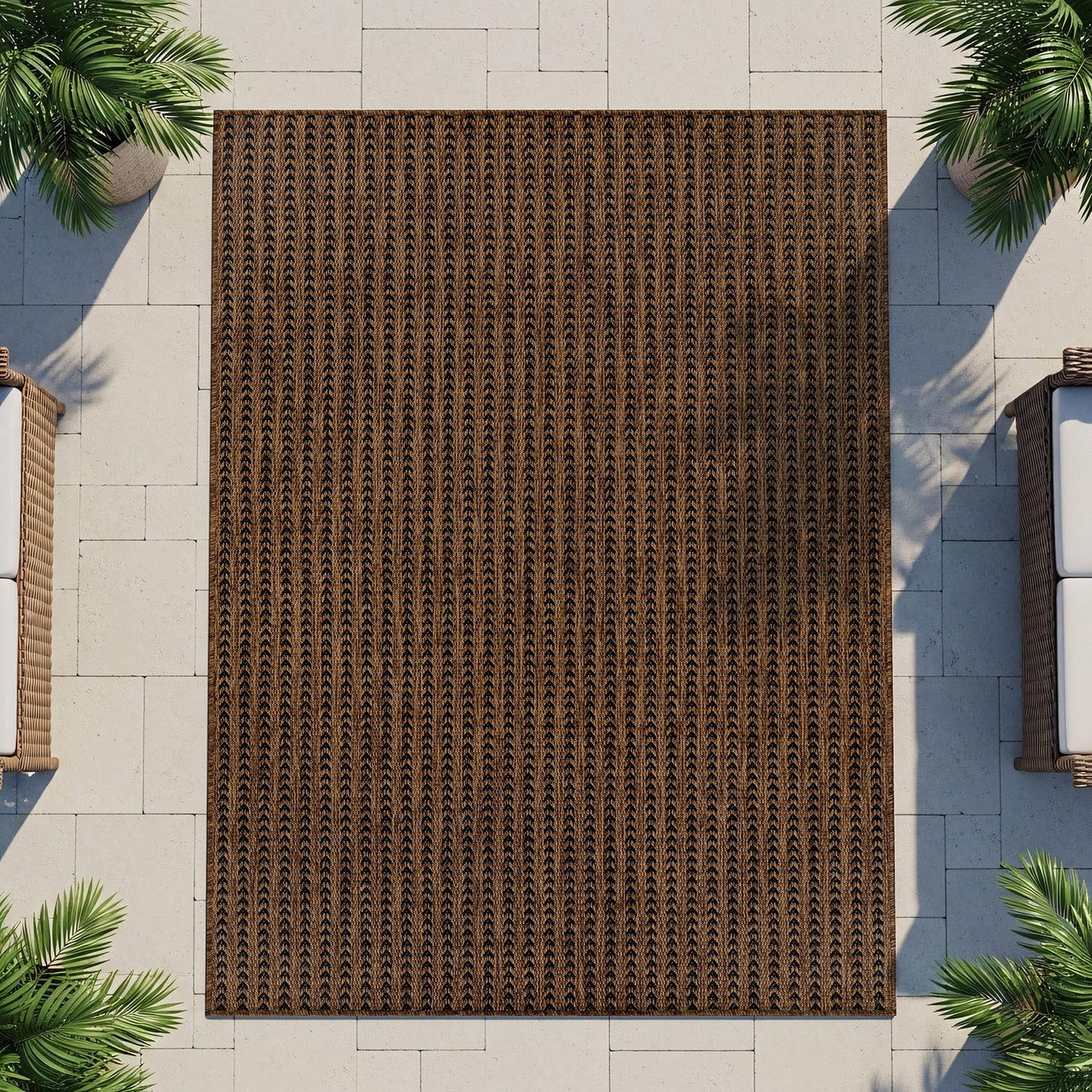 Washable Outdoor Rug 5x7 Modern Area Rugs Outdoor Carpets Striped Pattern Non Shedding Waterproof Easy Clean Patio Deck Porch Living Room Bedroom Garden RV (5 X 7 Gold)
