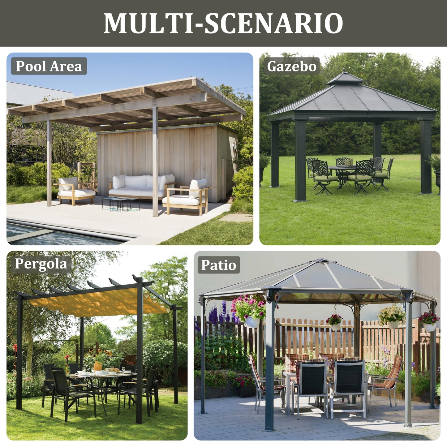 Pakunoda Outdoor Gazebo Curtain Replacement Universal 4-Panel Sidewalls 12' X 16',Outdoor Patio Waterproof Privacy Curtain with Double Zipper for Patio,Garden, and Backyard (Curtain Only)