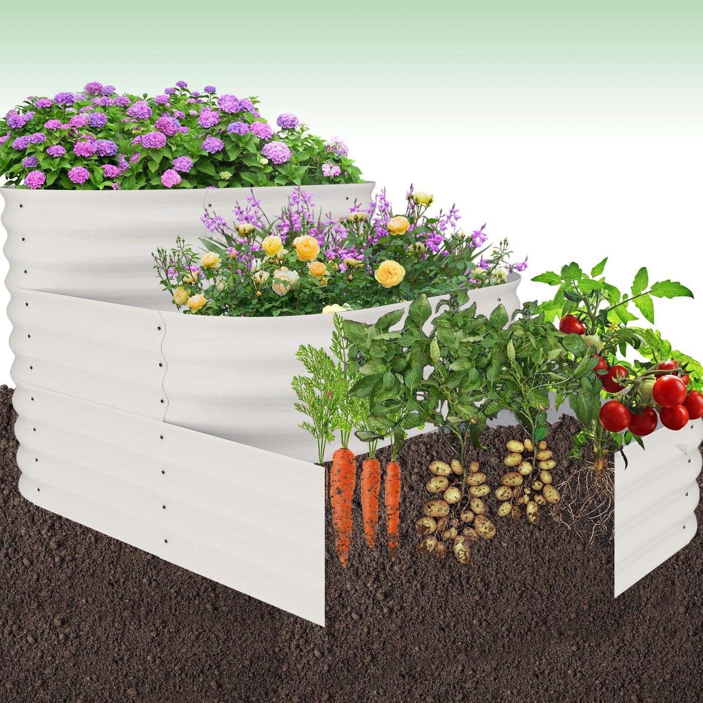 GarveeHome Galvanized Steel Raised Garden Bed - 30.7 in Deep Open-Base Design,Assembly & Expandable Planter Box for Vegetables/Flowers, Family-Friendly Gardening Kit (5x3.5x2.5 ft),White