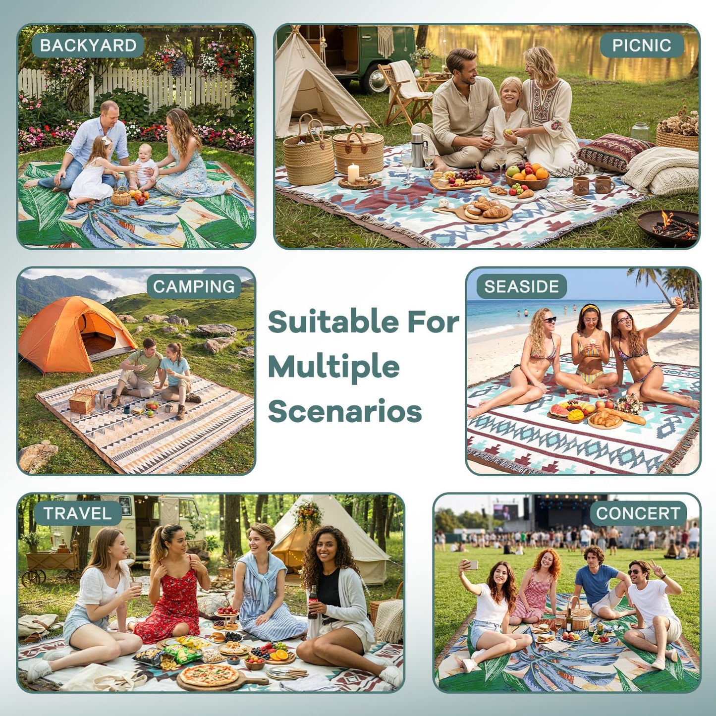 2 in 1 Extra Large Boho Beach Blanket Towel Giant Woven Outdoor Picnic Mat Camping Gear Cruise Essential 2025 Summer Vacation Must Have Airplane Travel Accessories Costa Rica Bahamas Hawaii Trip Stuff