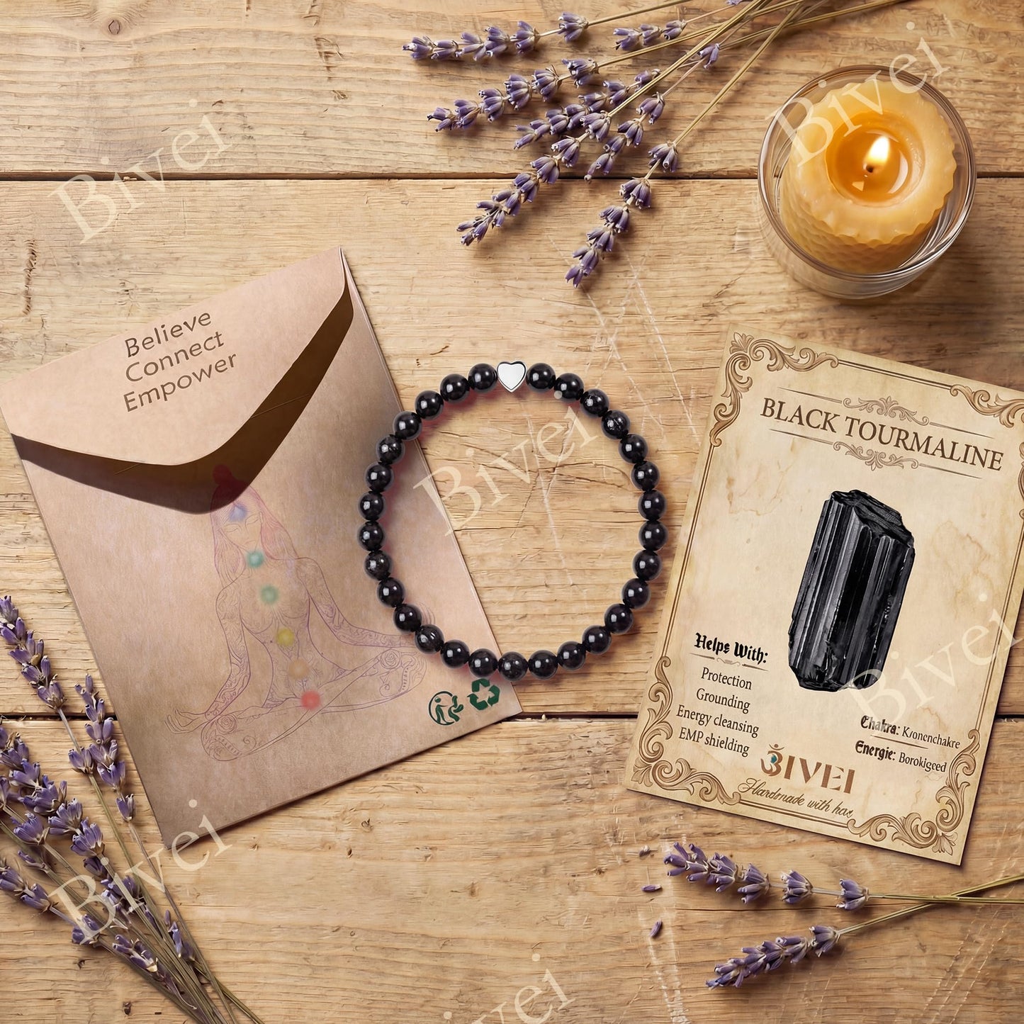 Bivei 6mm Black Tourmaline Crystal Stretch Bracelets for Women, Handmade Natural Stone Beaded Bracelet, Yoga Protection Jewelry Gift