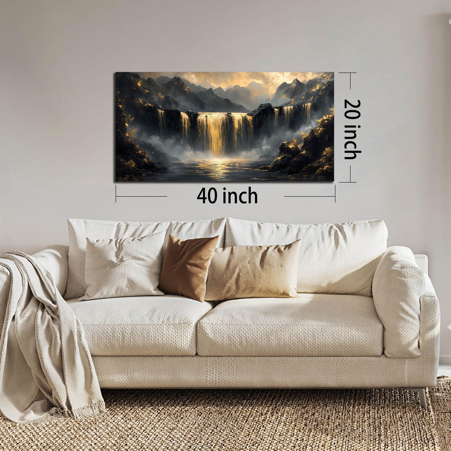 HUBOSKN Waterfall Canvas Wall Art for Living Room - Mountain Art Wall Decor for Office - Modern Wall Art for Bedroom Size 20" x 40"