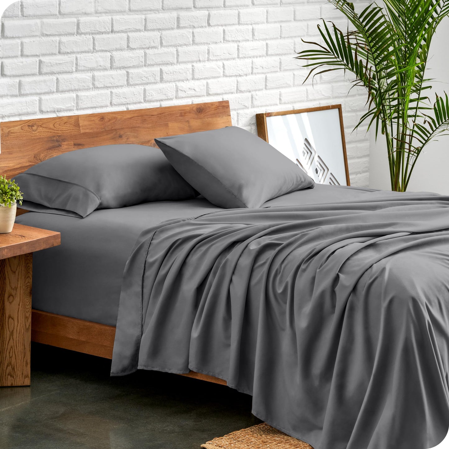 Bare Home Queen Sheet Set - 1800 Ultra-Soft Microfiber Queen Bed Sheets - Double Brushed - Deep Pockets - Easy Fit - 4 Piece Set - Bedding Sheets & Pillowcases (Queen, Grey)