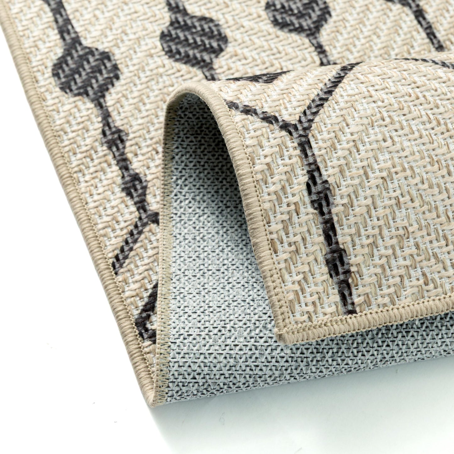 HUGEAR 8x10 Outdoor Rug Black/Beige Linen-Look Fabric Boho Area Rug High Traffic Stain Resistant Easy Clean Durable Rugs for Indoor/Outdoor Patio Deck Balcony Porch Garden Courtyard