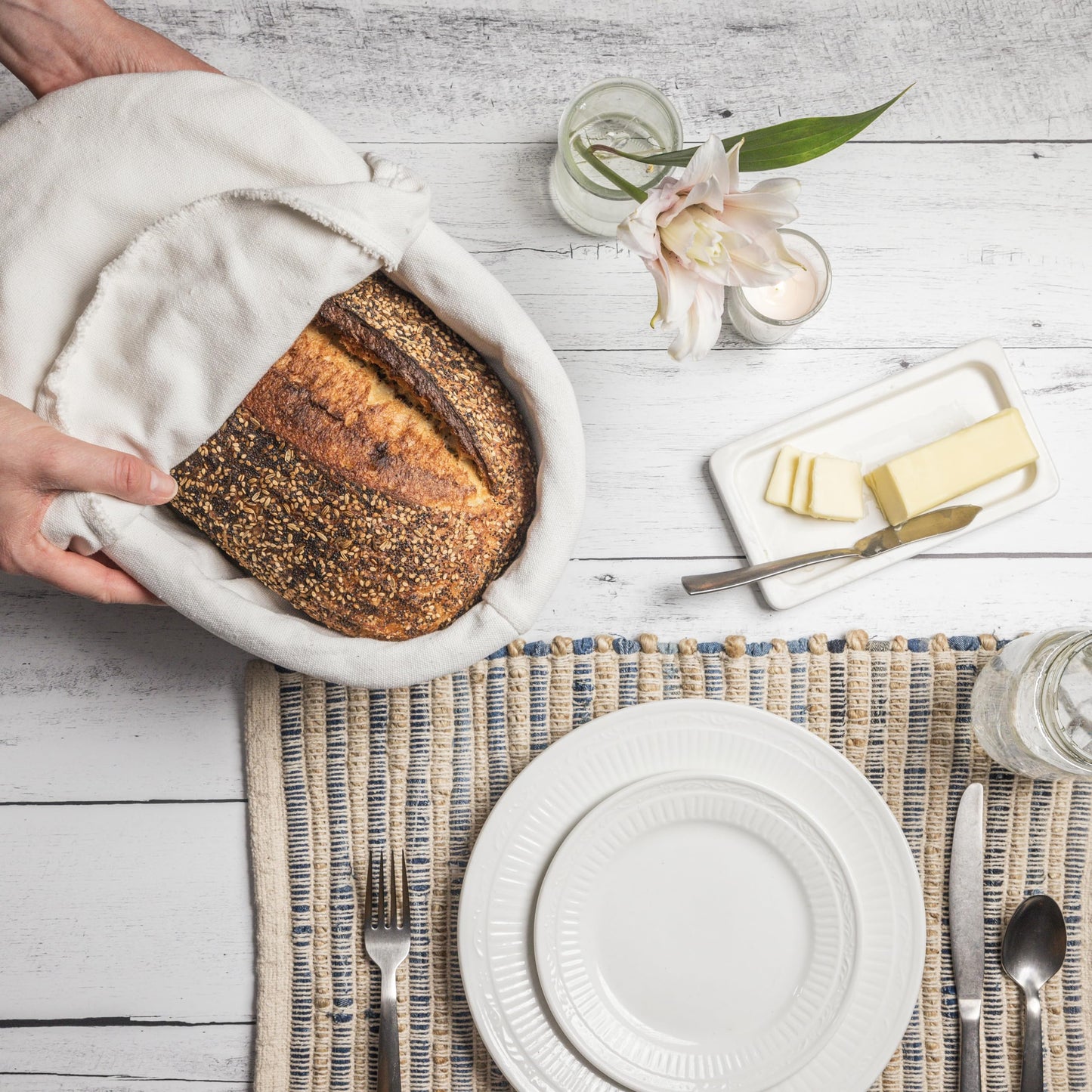 CASADEMA Bread Warmer Basket with Warming Stone (Large Oval 12 x 9) - Bundled w/Linen Bread Bag & Bread/Sugar Saver - Bread Baskets for Serving with liner and lid - Bread Serving Basket for Table