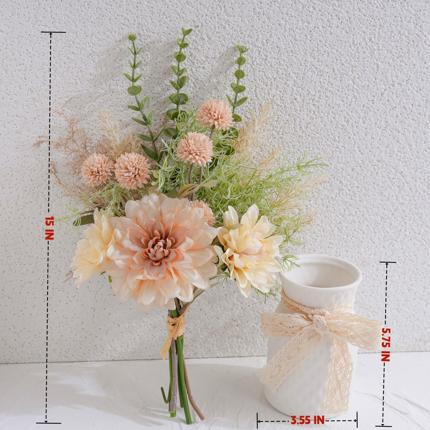 LUEUR Artificial Flowers in Ceramic Vase Centerpieces – Silk Flower Arrangement for Coffee Table Decor, Faux Flower Bouquet for Home Indoor Decoration, Bathroom, Dining Room, Seasonal Spring Decor
